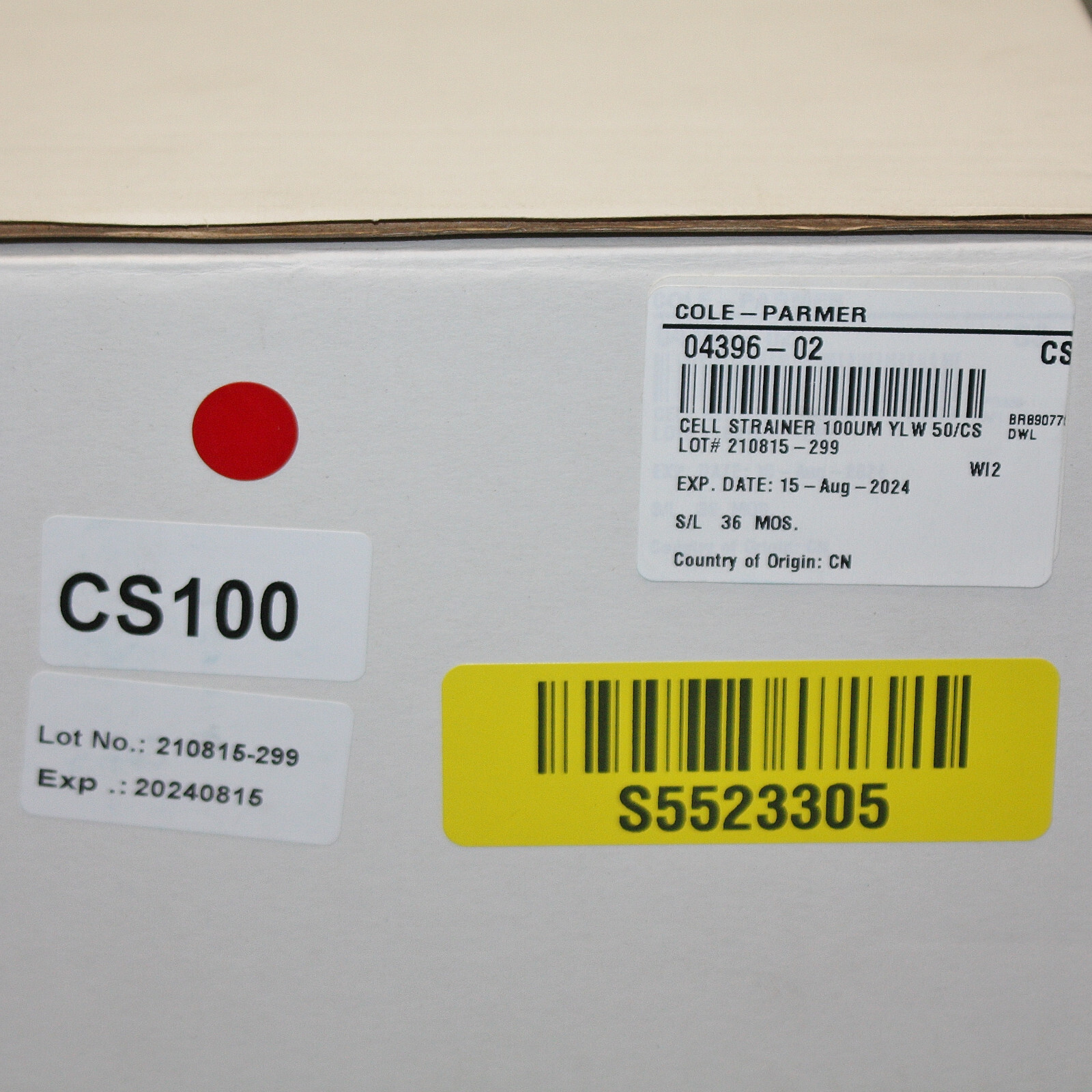 EXPIRED 07/2024 – (50) Cole Parmer Cell Strainers 04396-02, 100 micron, Yellow