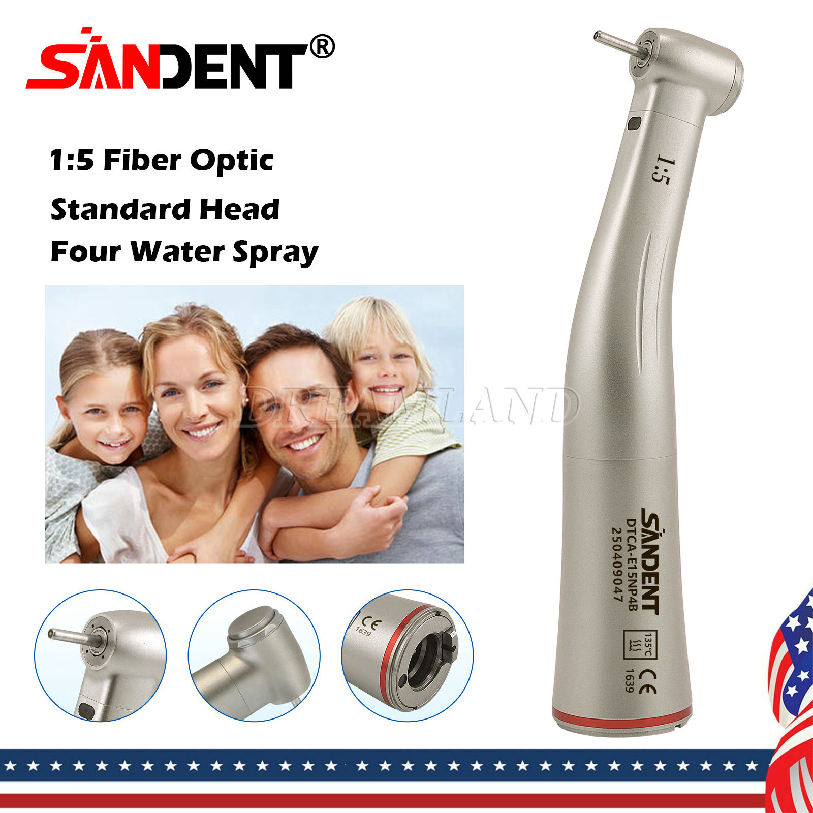3pcs SANDENT Dental 1:5 LED Contra Angle Handpiece High Speed for Electric Motor