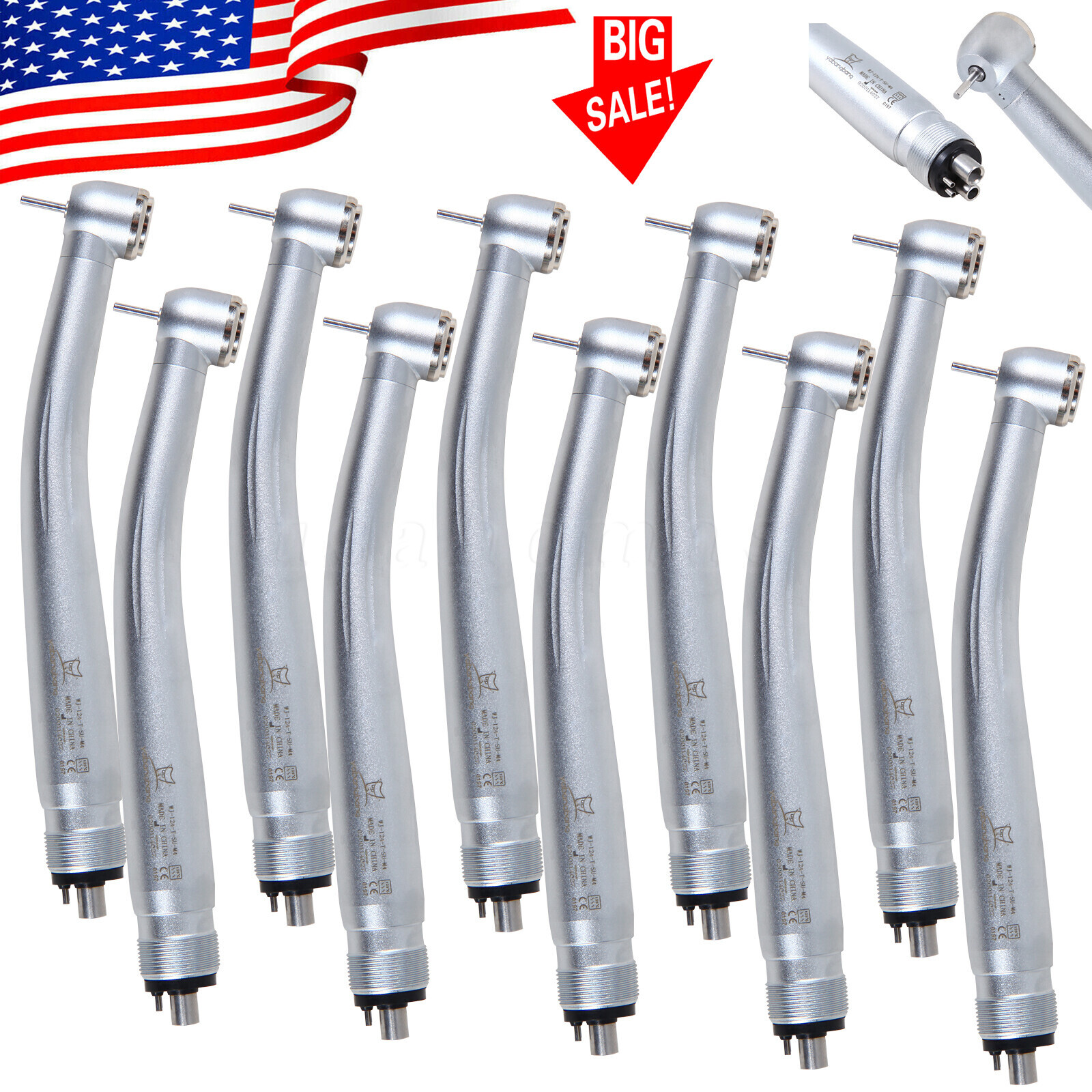 10 Pcs USA Dental High Speed Turbine Handpiece Push 4Hole Fit NSK PANA MAX YDA4