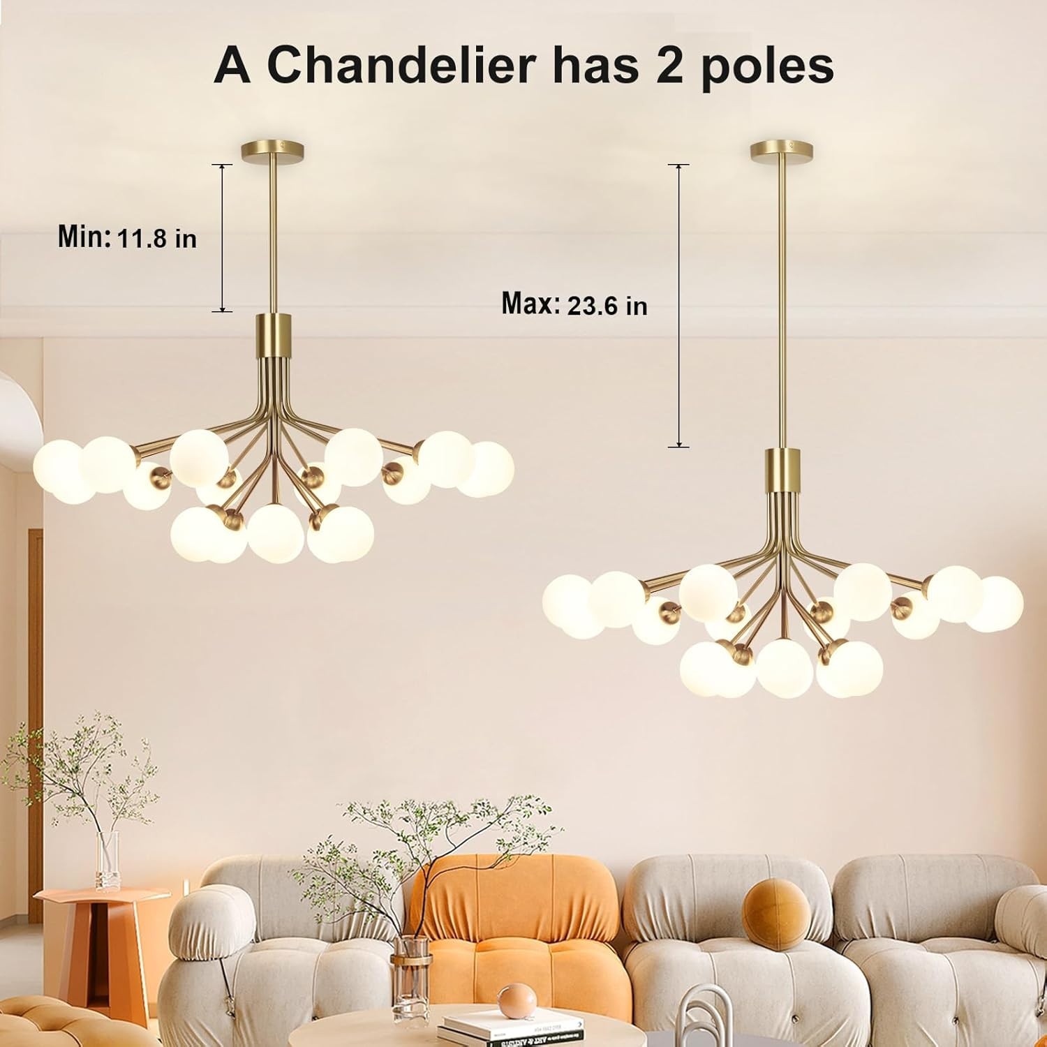 Gold Sputnik Chandelier 18-Light Glass Globe 35.4″ Mid Century G9