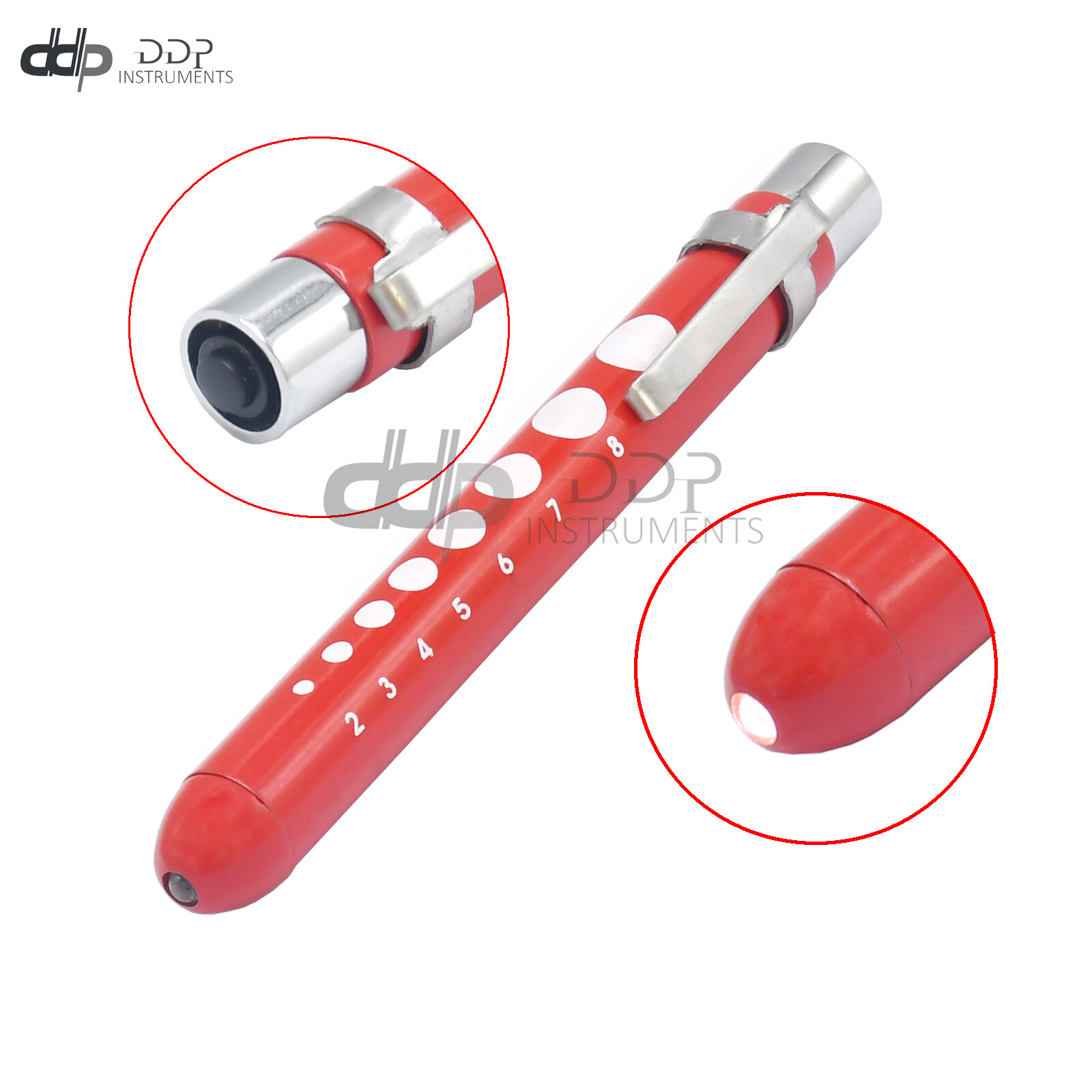 Red Reusable Nurse Penlight Pocket Medical LED with Pupil Gauge PL-014