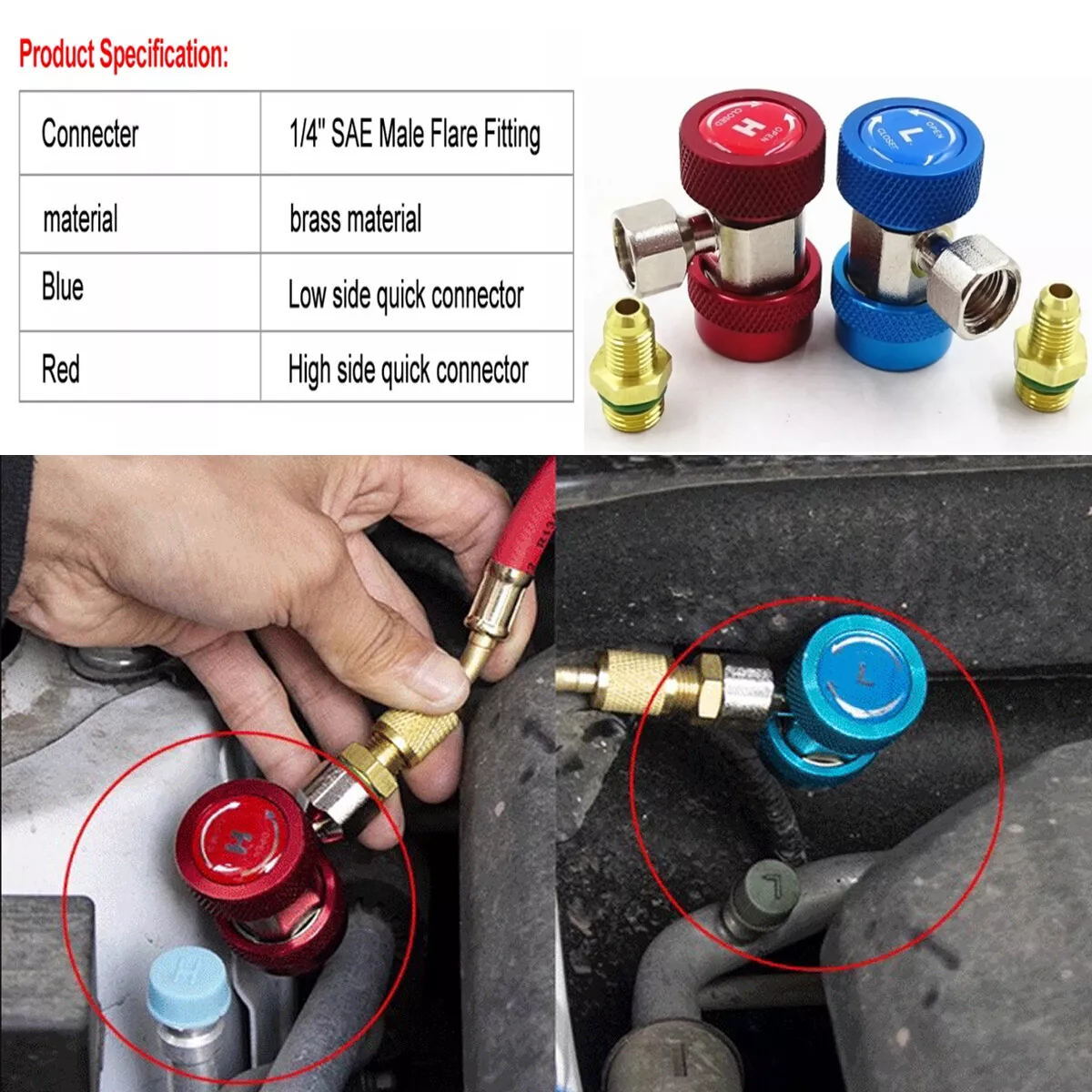 AC High Low Side Quick Connector Adapter Fitting Coupler Kit For Car AC 1/4″ SAE