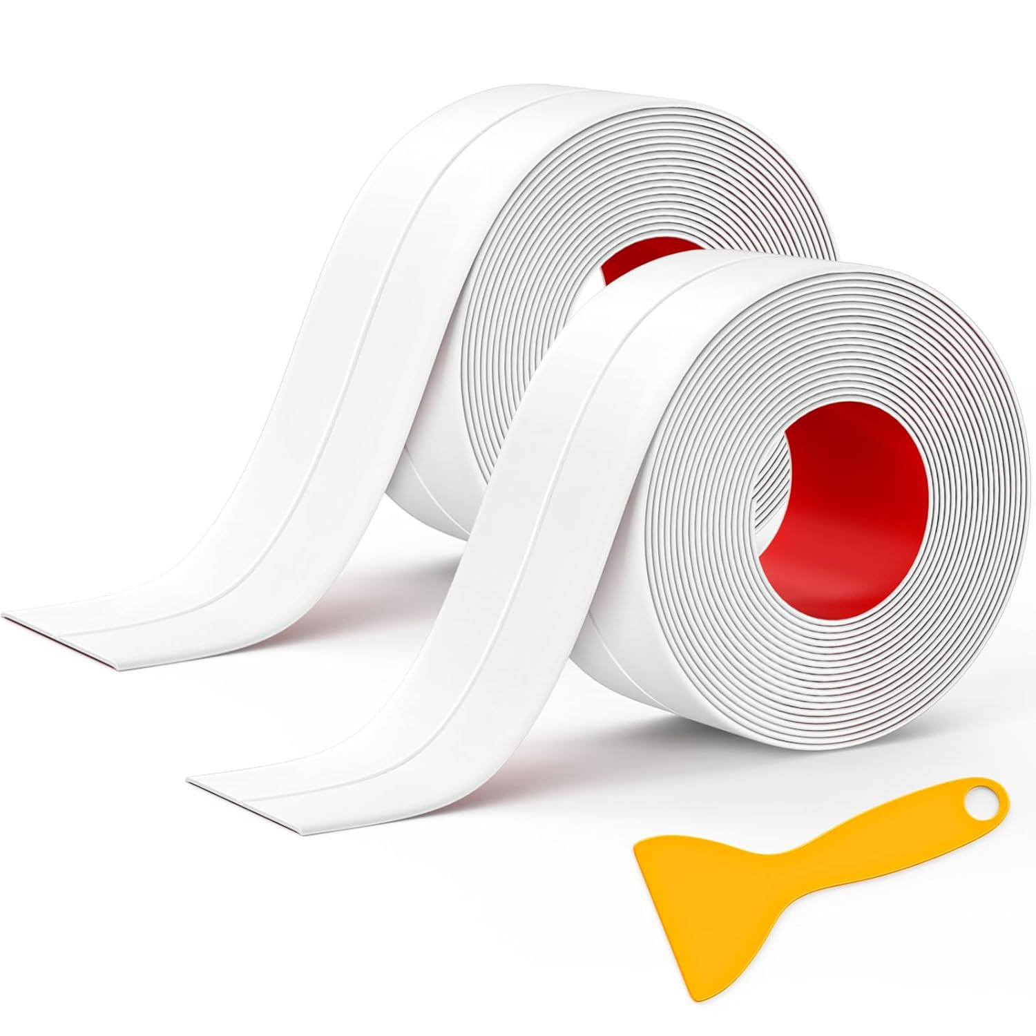 Caulk Tape Waterproof Self Adhesive, 2 Rolls White Caulking Sealant Strip for Ki