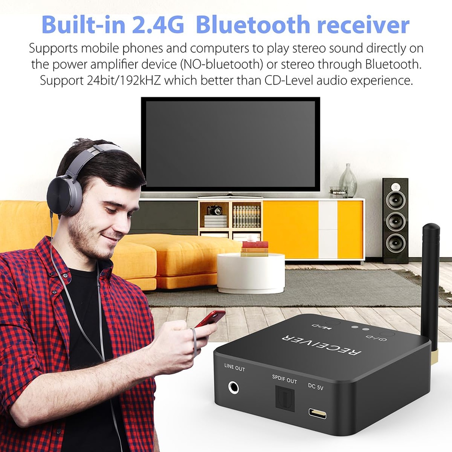 Wireless Bluetooth Receiver 192KHz Digital to Analog Audio, 160ft Long Range …