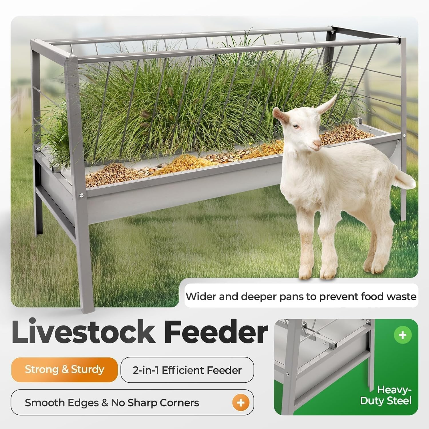 Pasture Hay Feeder 2 in 1 55 Gallon Livestock Feed Trough with 22 | Gallon Feed