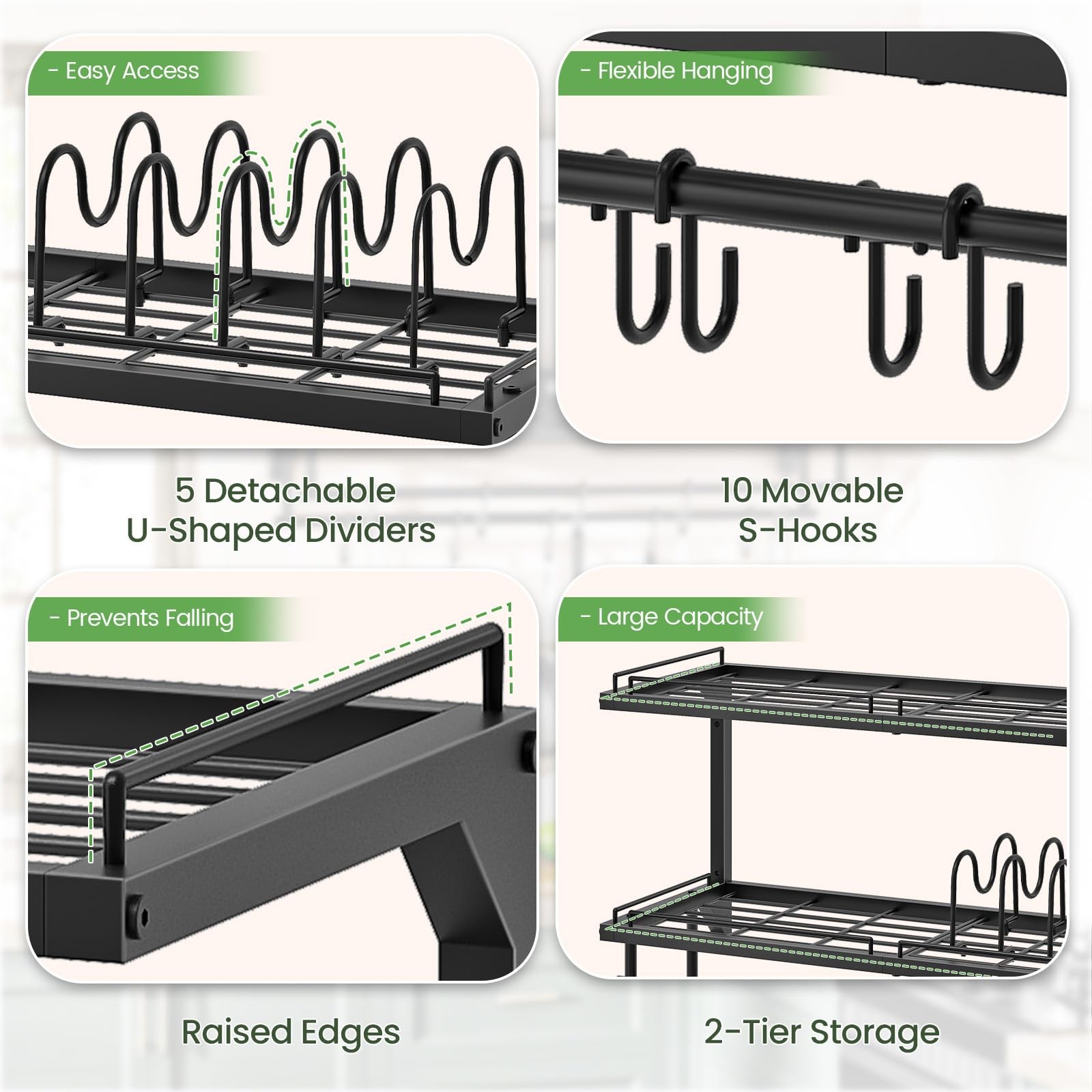 CHOEZON Pot Rack, Wall Mounted Pan Holder, 2-Tier and Large, Black