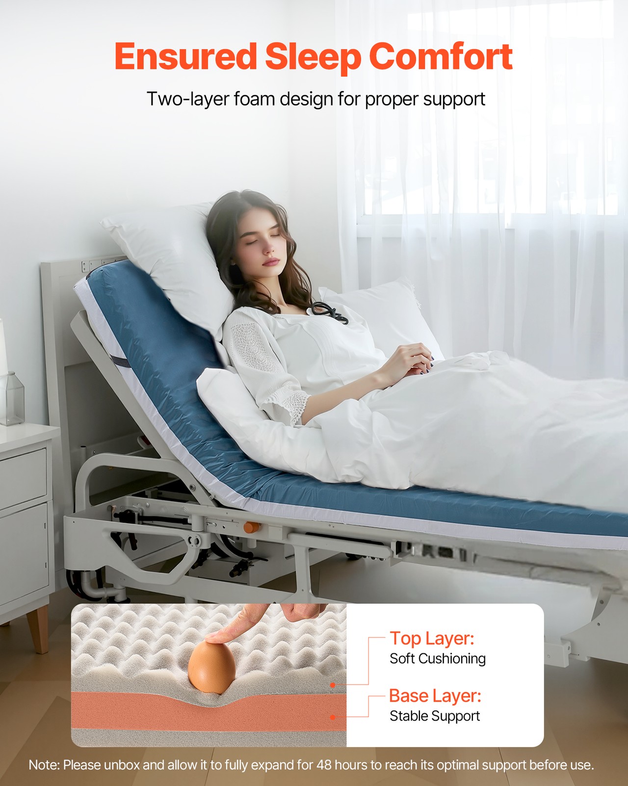 VEVOR Hospital Medical Bed Mattress 3.5-Inch Water Resistant Non Slip Home Foam