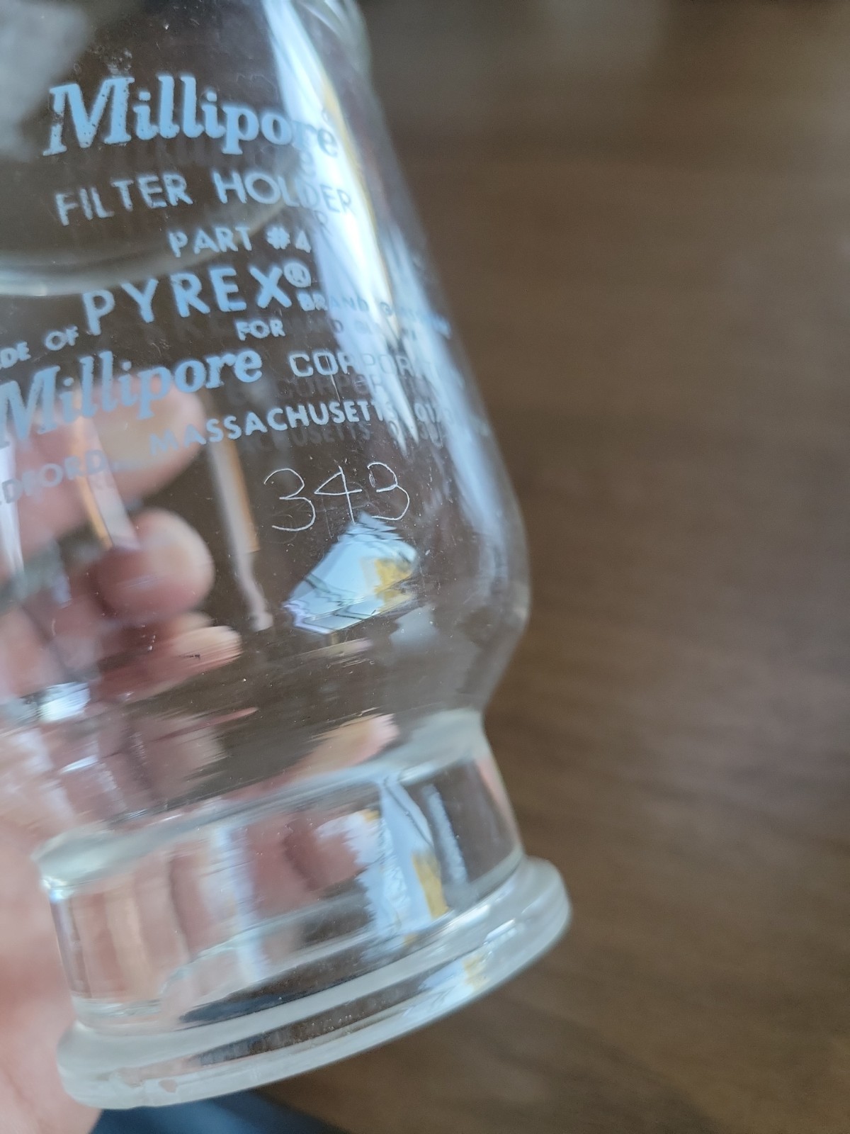 Millipore Pyrex #4 300mL Glass Funnel and PYREX Part #2 Funnel Filter 343
