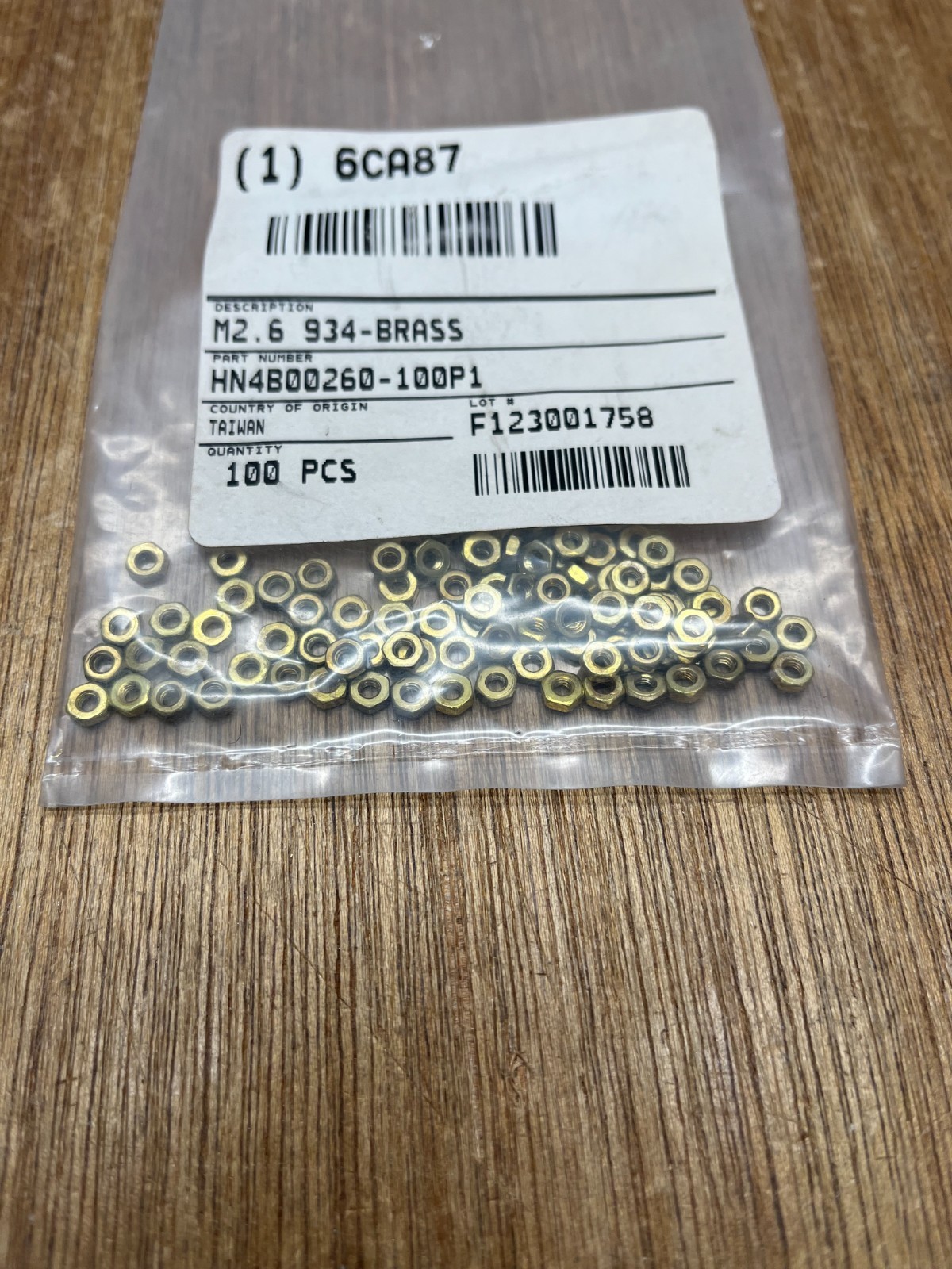 (Qty.100) M2.6 X 0.45 Brass Hex Nuts DIN 934 M 2.6 Grainger 6CA87