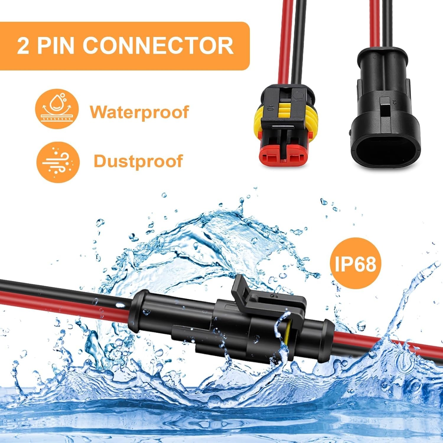 2 Pin Waterproof Connectors – 14AWG Quick Disconnect for Automotive & Marine Use