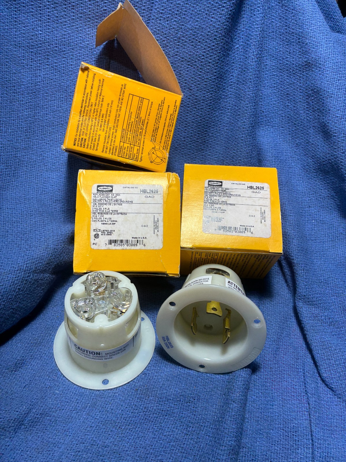 JUST 1 HUBBELL HBL2625 Flanged Locking PLUG Inlets 30A 250V 2 Pole 3 Wire