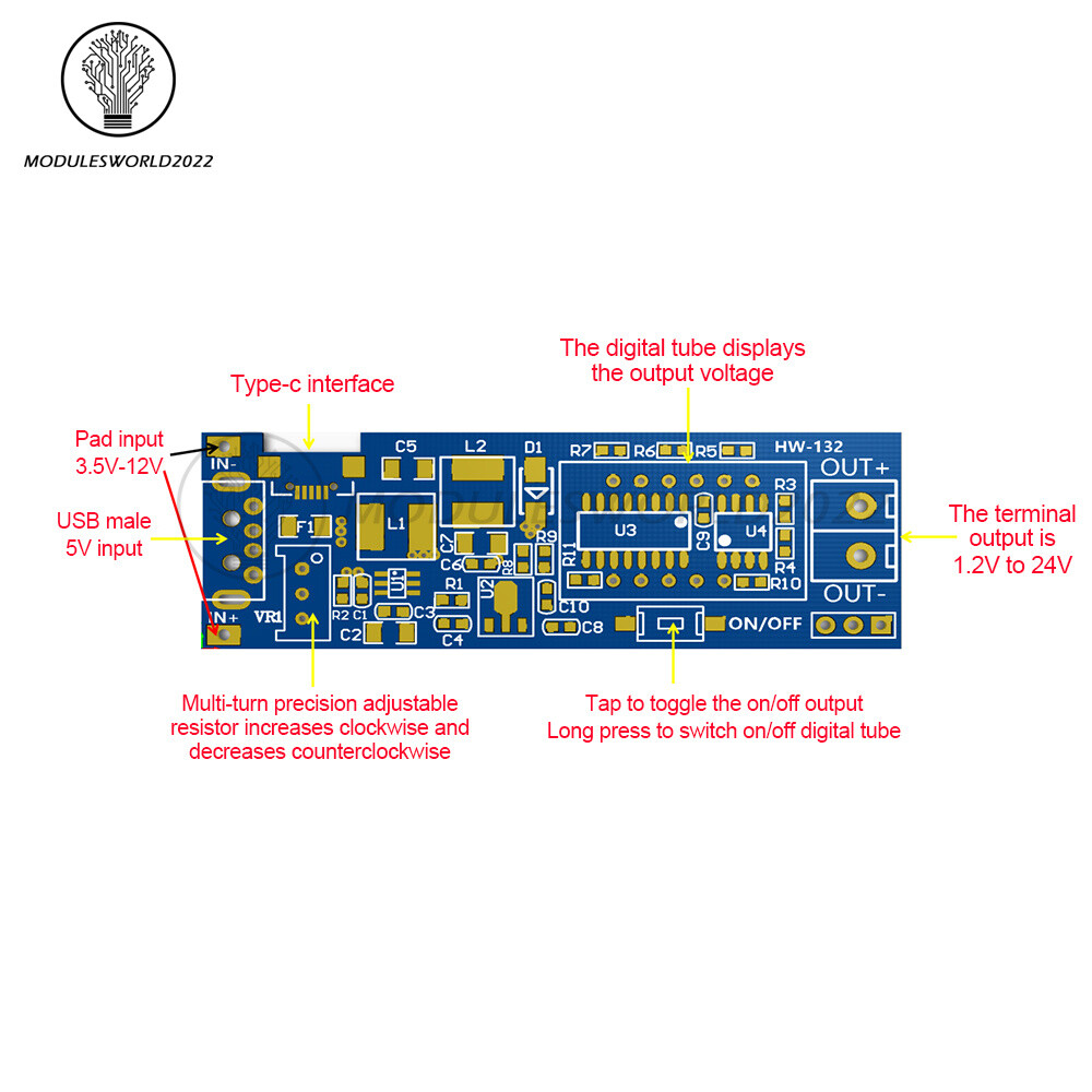 DC-DC 5V to 1.2V~24V USB Step UP/Down Boost Buck Adjustable Power Supply Module
