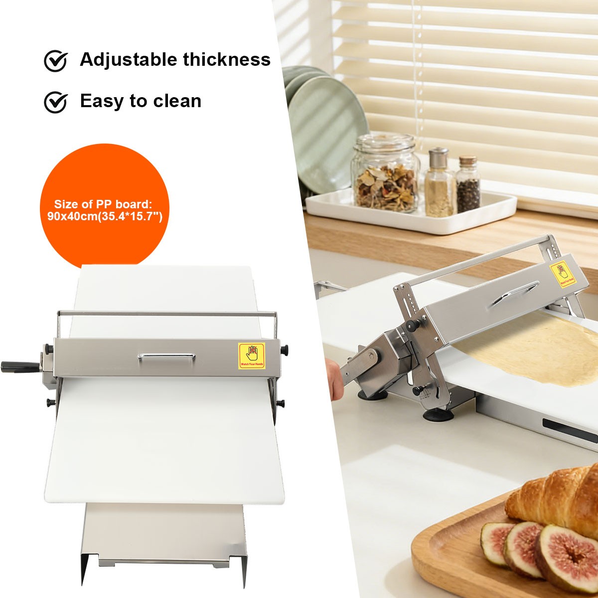 1x Manual Pastry Dough Sheeter Dough Roller 1-25mm Croissant Dough Press Machine