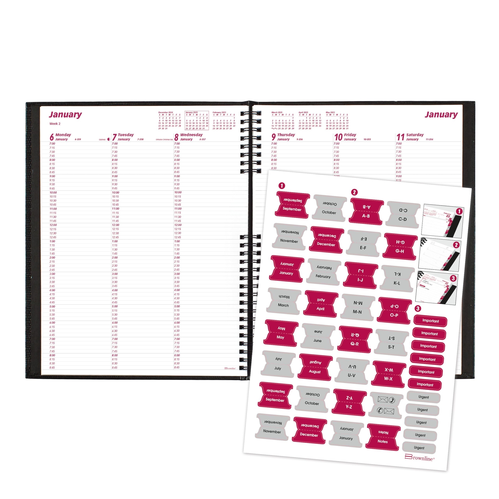 Black CoilPro Weekly Appointment Planner 2025 11×8.5 Two Page Format