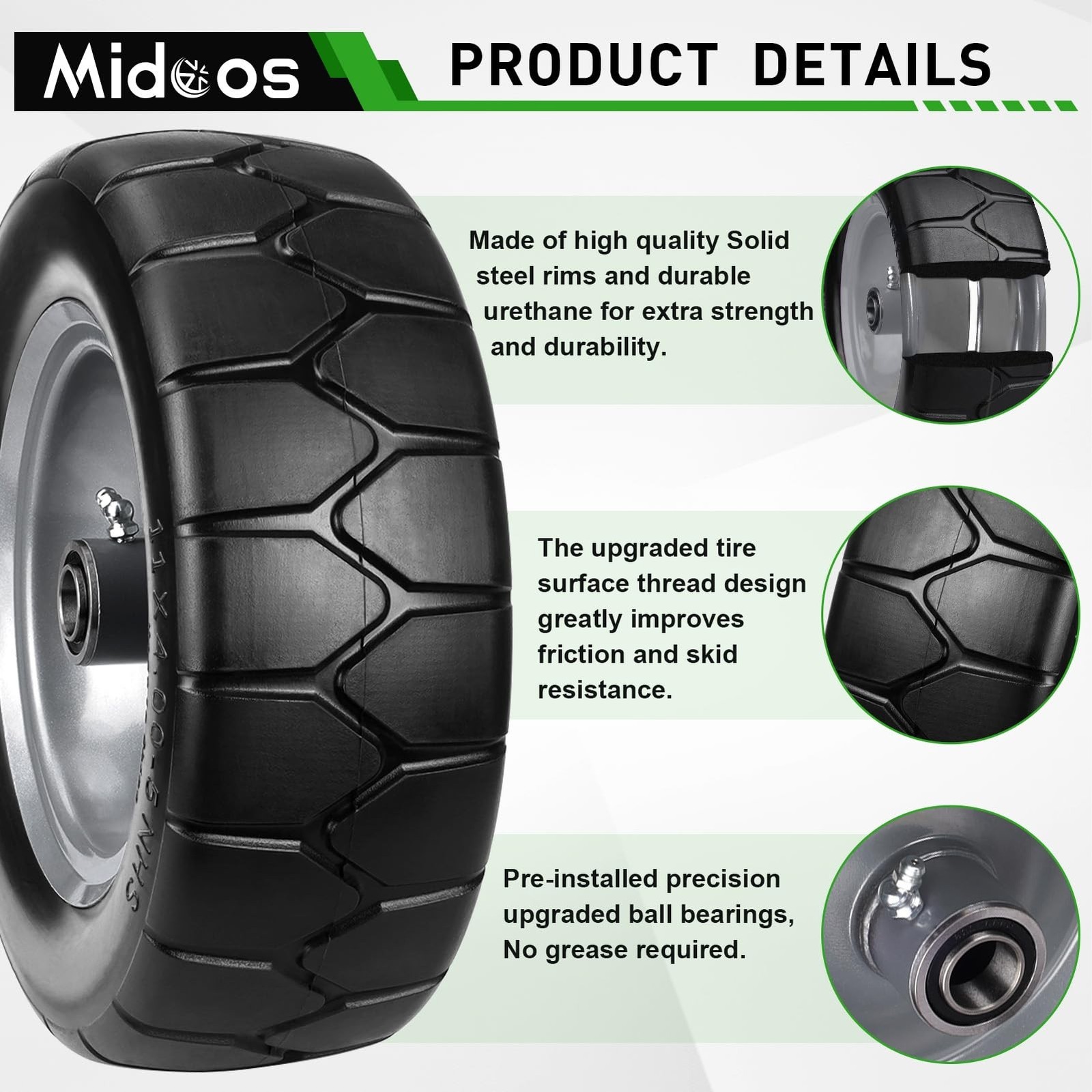 11×4.00-5» Lawn Mower Tires Flat Free, Zero Turn Mower Front Tires, 11×4-5 S…