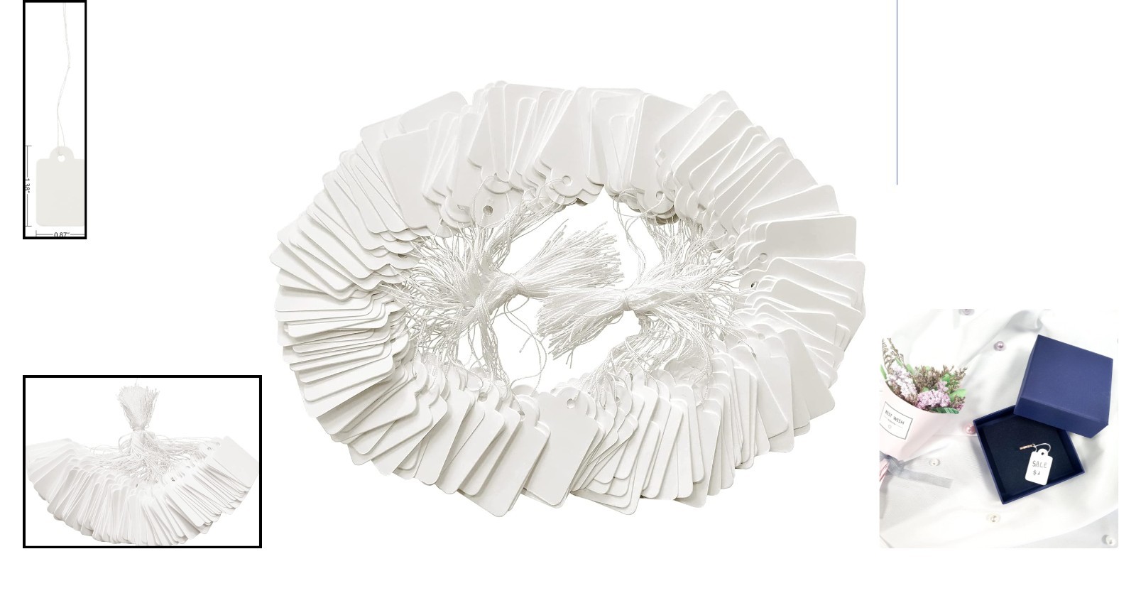 200-Pack White Tags with String for Jewelry & Clothing – Easy to Write On