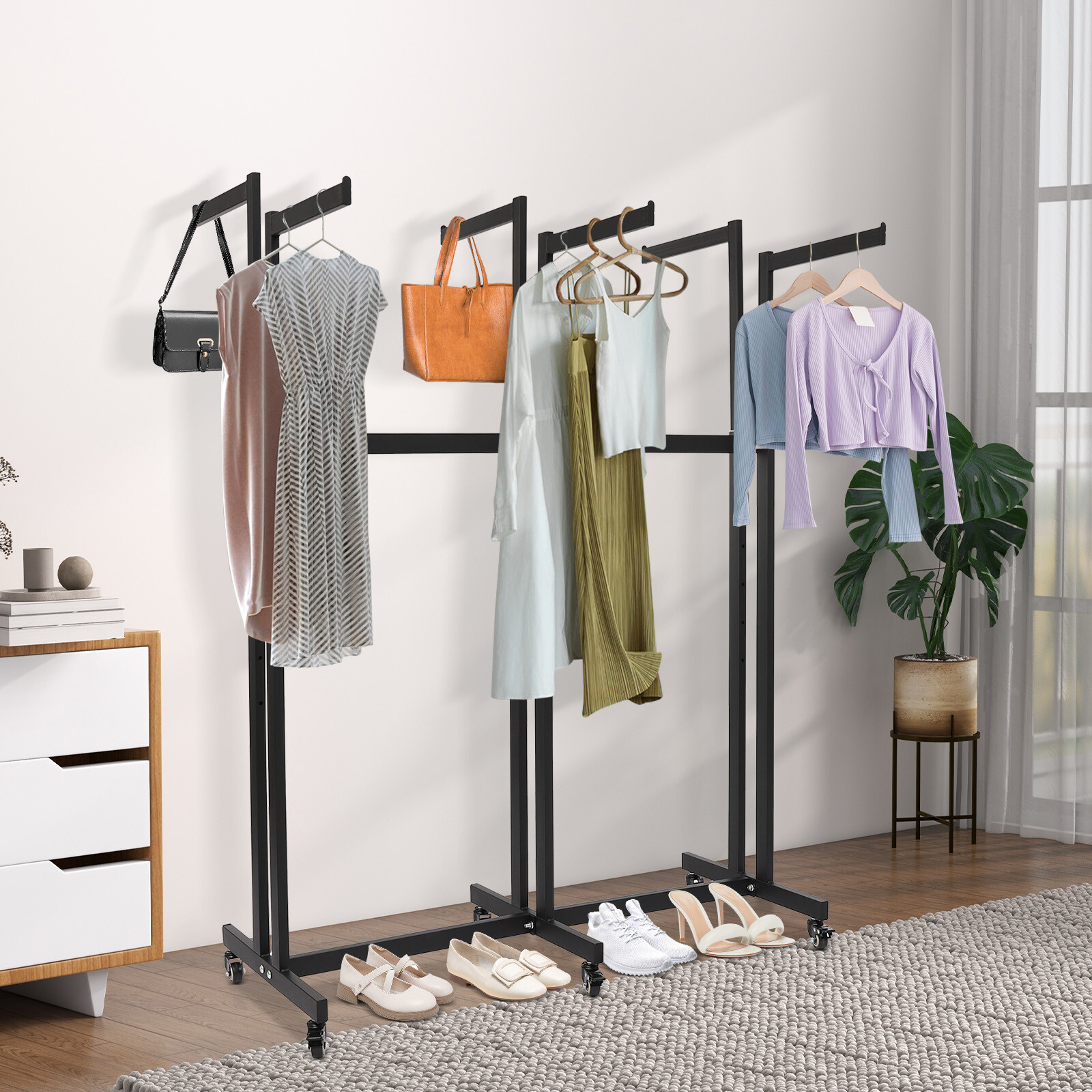6 Arms Clothing Display Retail Rack Adjustable Floor Standing Metal Garment Rack