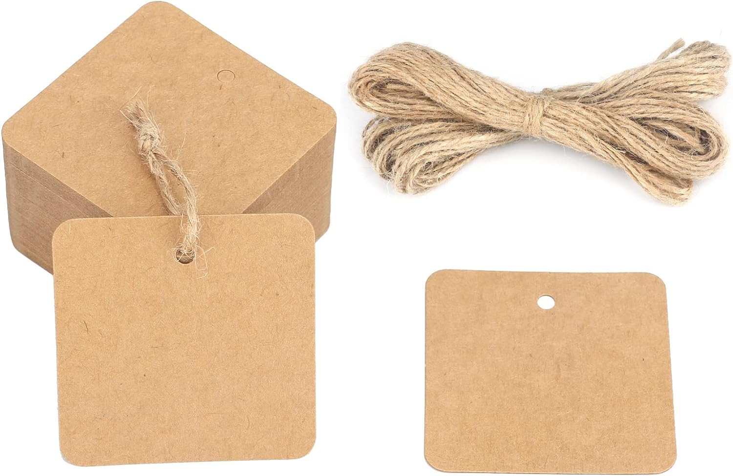 White Paper Gift Tags with String, 100PCS Square Hang Tags, 2.2 in Blank Present