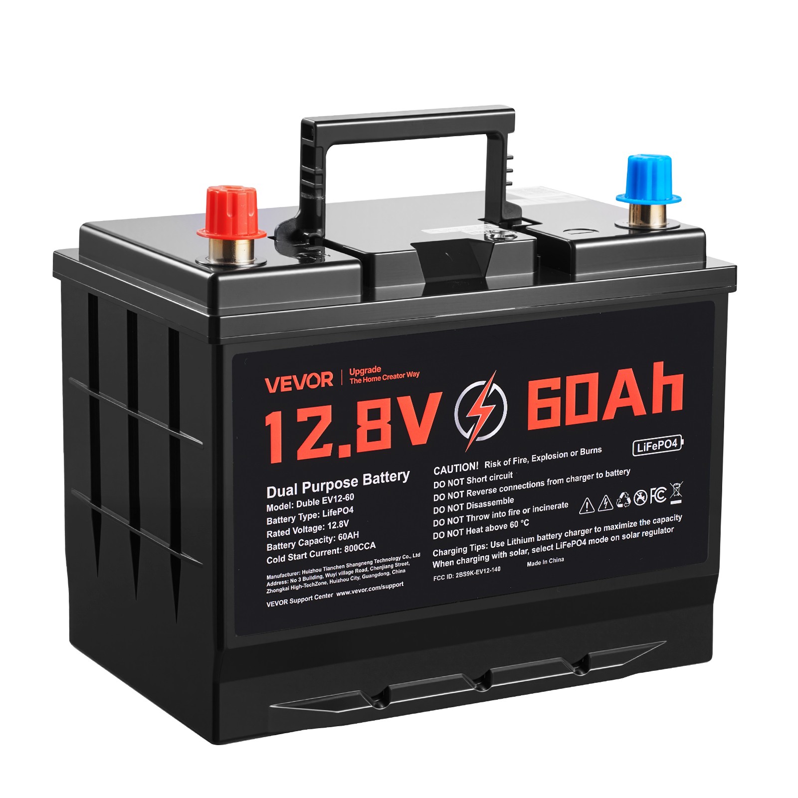 VEVOR 12V 60Ah Dual Purpose LiFePO4 Lithium Battery 800 CCA Starter Deep Cycle