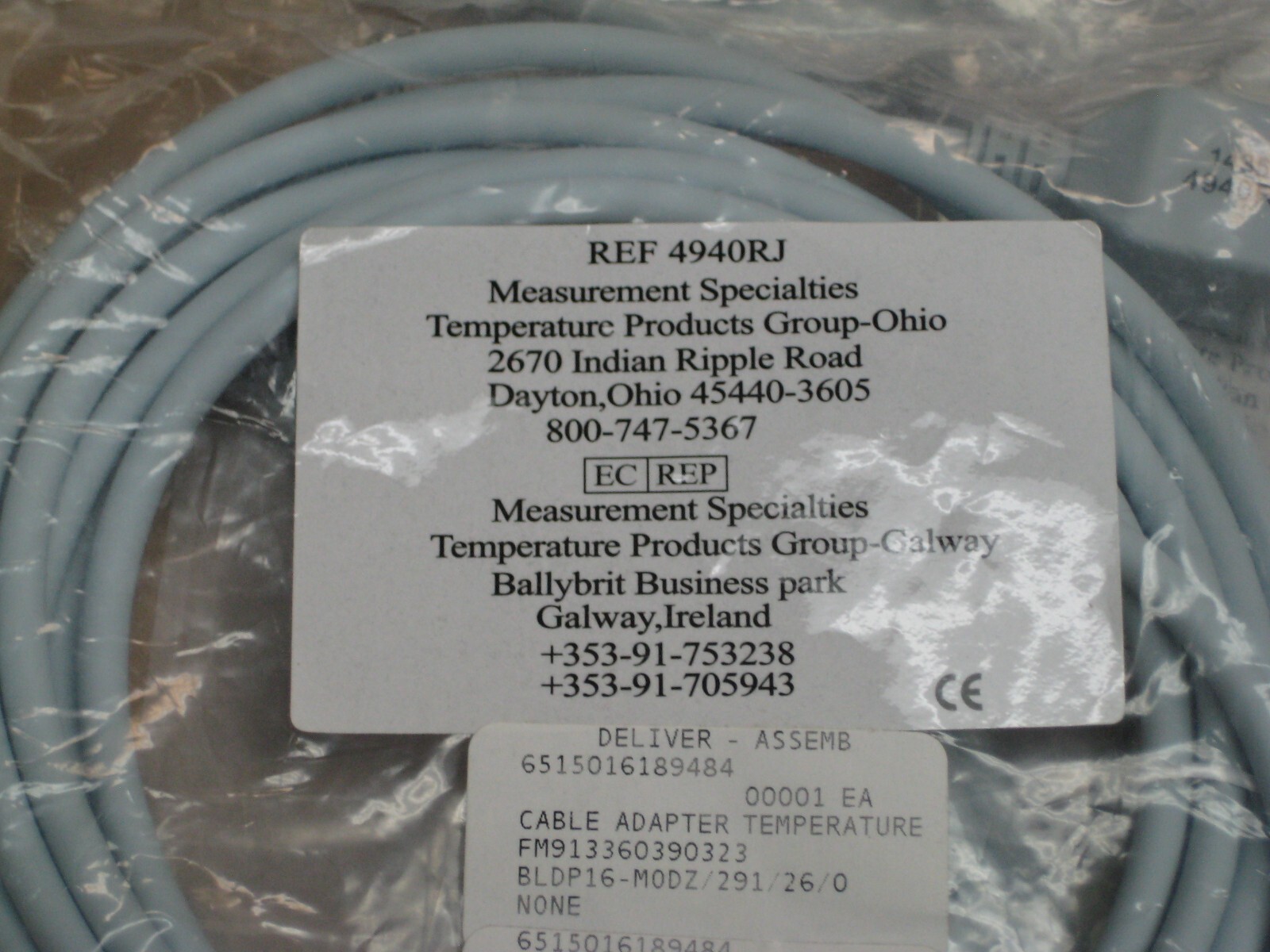 Lot of 8 Measurement Specialties 861517 4940 4940RJ Interconnect Cable New