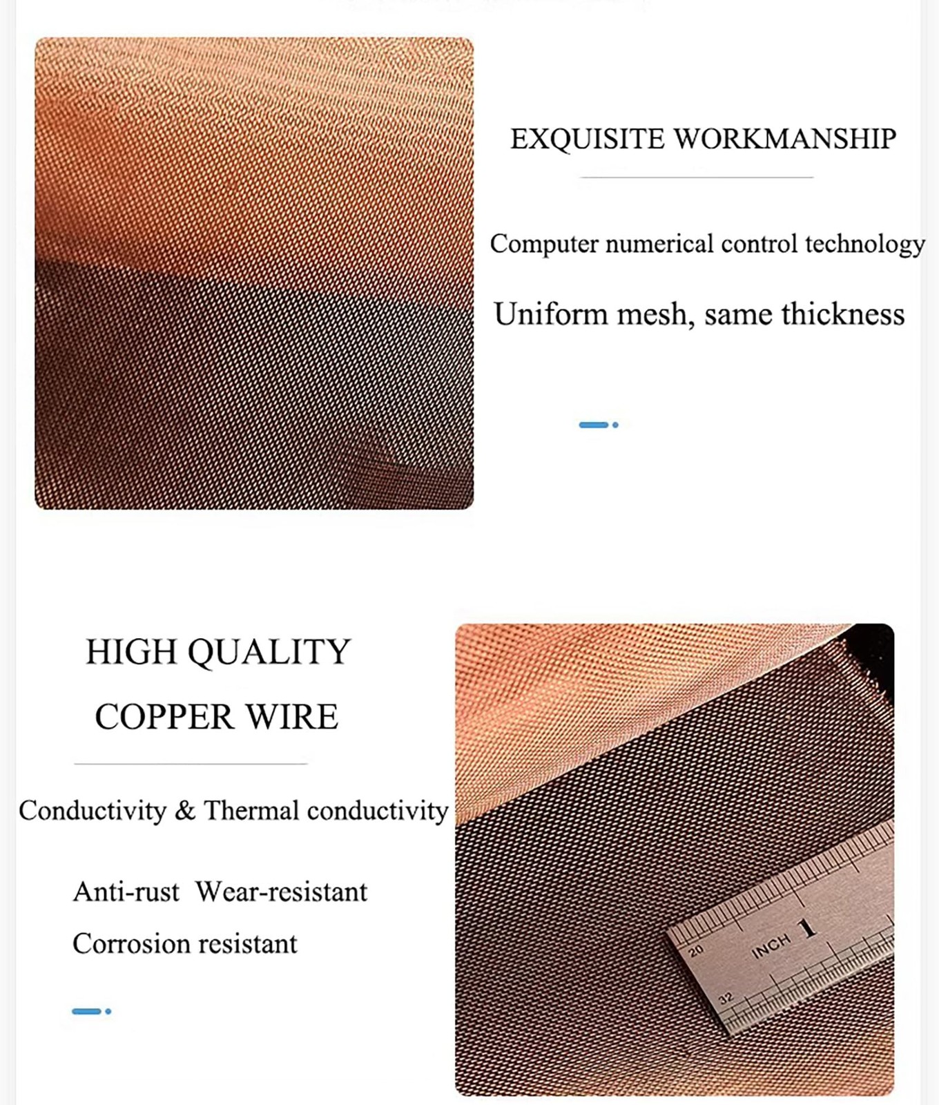 XIFENG Pure Copper Mesh Screen Roll 118»x39» / 3m x 1m 99% Copper Wire Mesh…