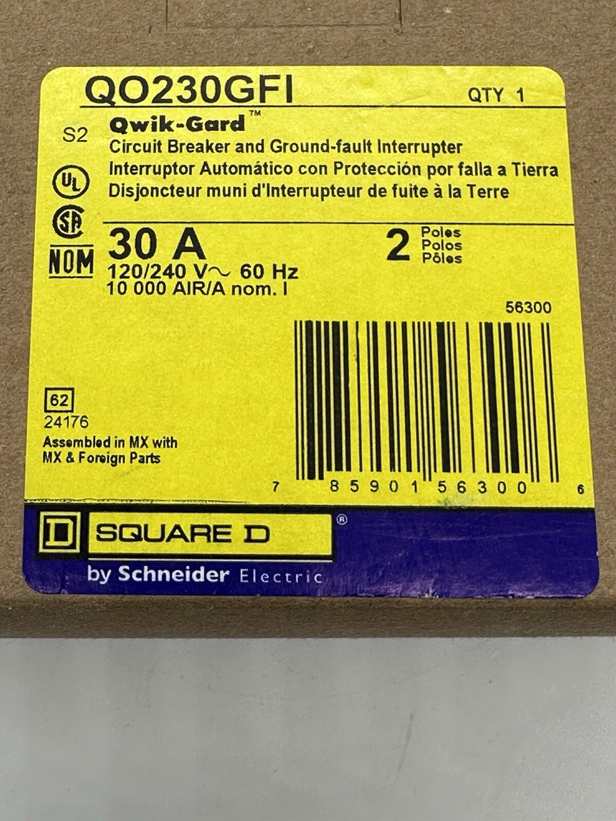 Square D QO230GFI 120/240V 30A Ground Fault Circuit Breaker