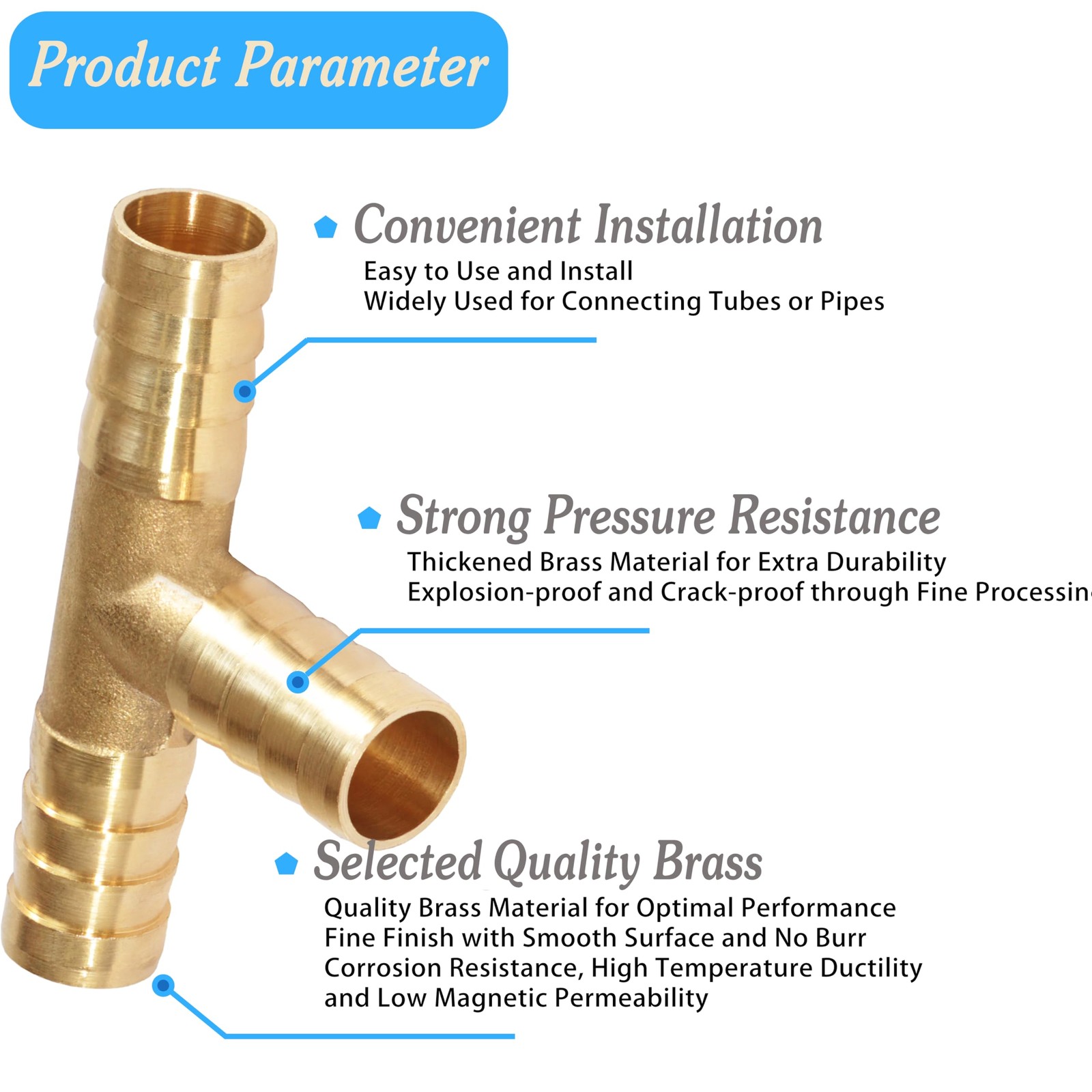 MSAEIQUN 5/8″ X 1/4″ X Brab Reducing Tee to 5/8″, Brass