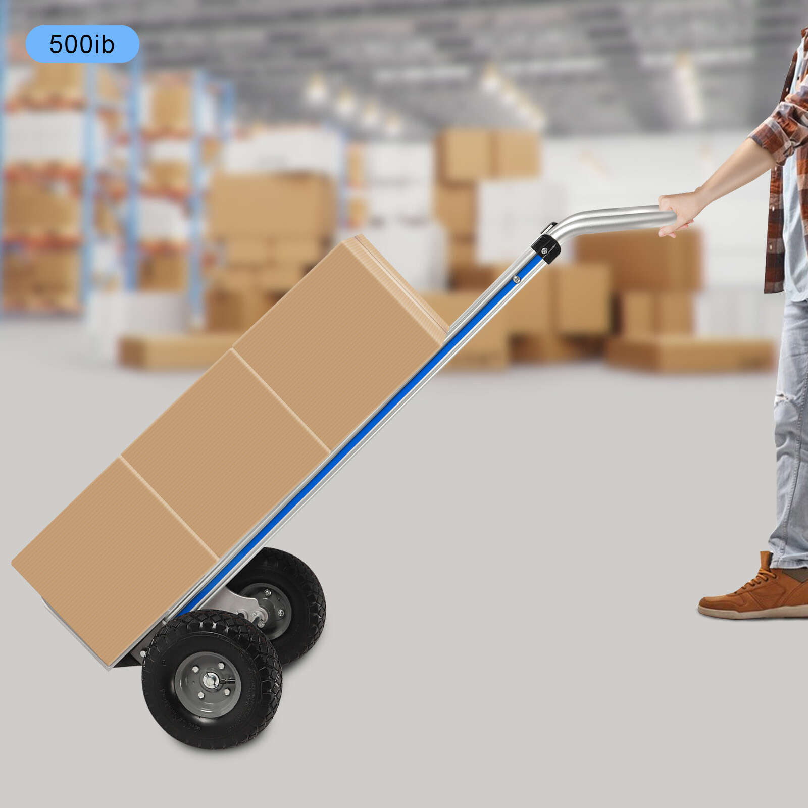 Aluminum Alloy Hand Truck Cart Heavy Duty Dolly with Rubber Wheels 440lbs/500lbs