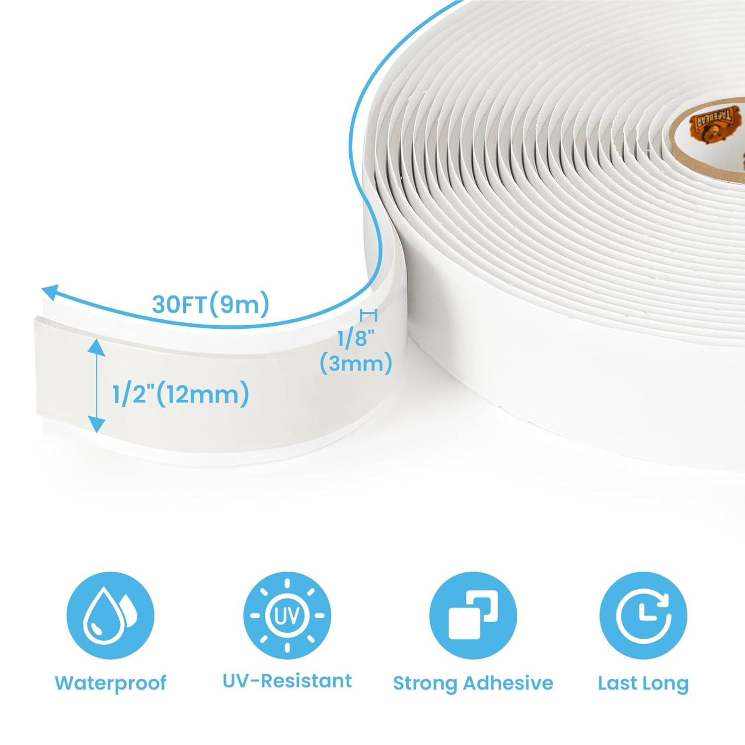 Butyl Tape White 1/2″ x 30′ x 1/8″ RV Tape Sealant Waterproof, White Butyl Caulk