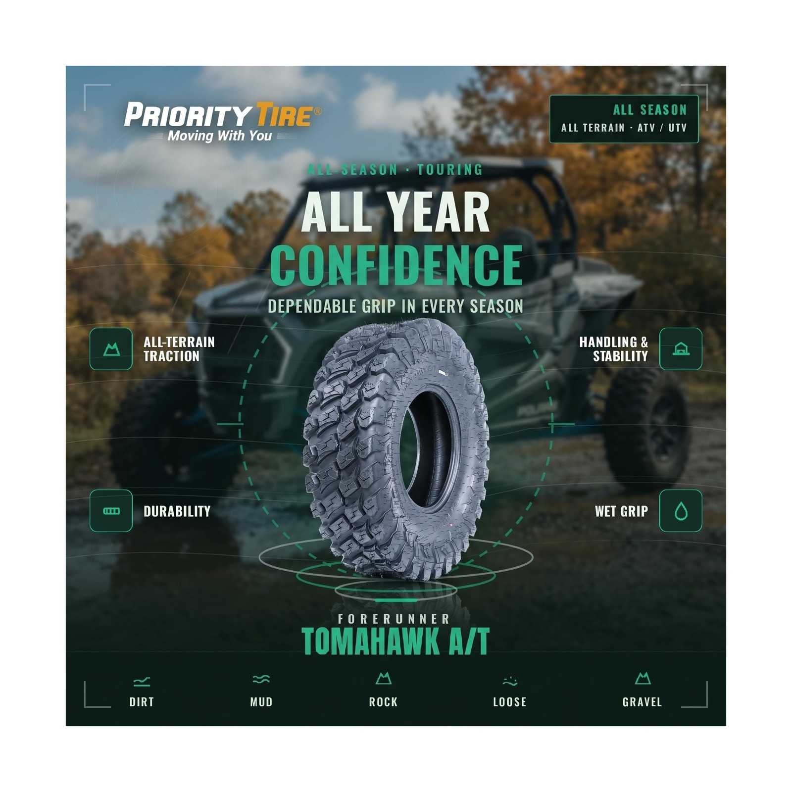 Tomahawk A/T 32X10.00R14 All Terrain 86J 8 Ply Tire | ATV & UTV All Terrain A…