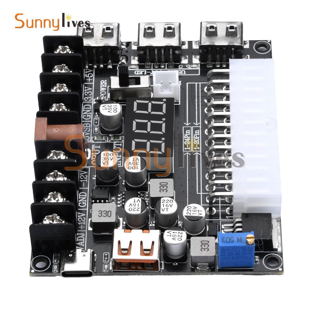 20Pin 24Pin ATX Power Supply Breakout Board Adjustable Voltage Module + Case DIY