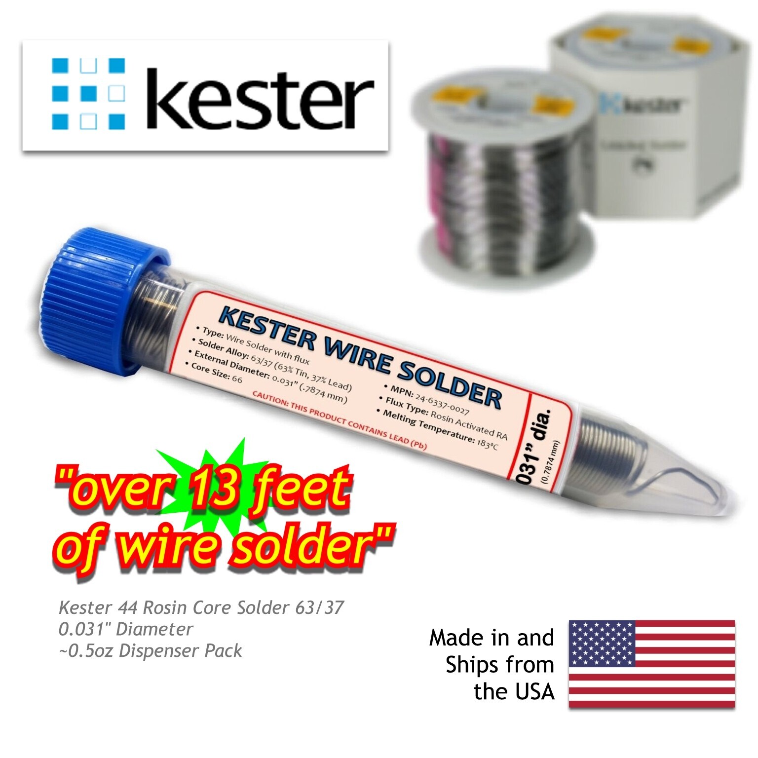Kester 44 Rosin Core Solder 63/37 .031″ 0.5oz Dispenser Pack