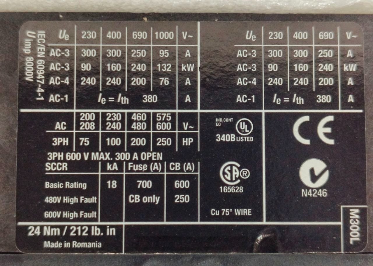 NEW🆕EATON DILM300A-S/22 CONTACTOR 160KW 400V AC-3 110-120V 50/60HZ XTCS300L22A