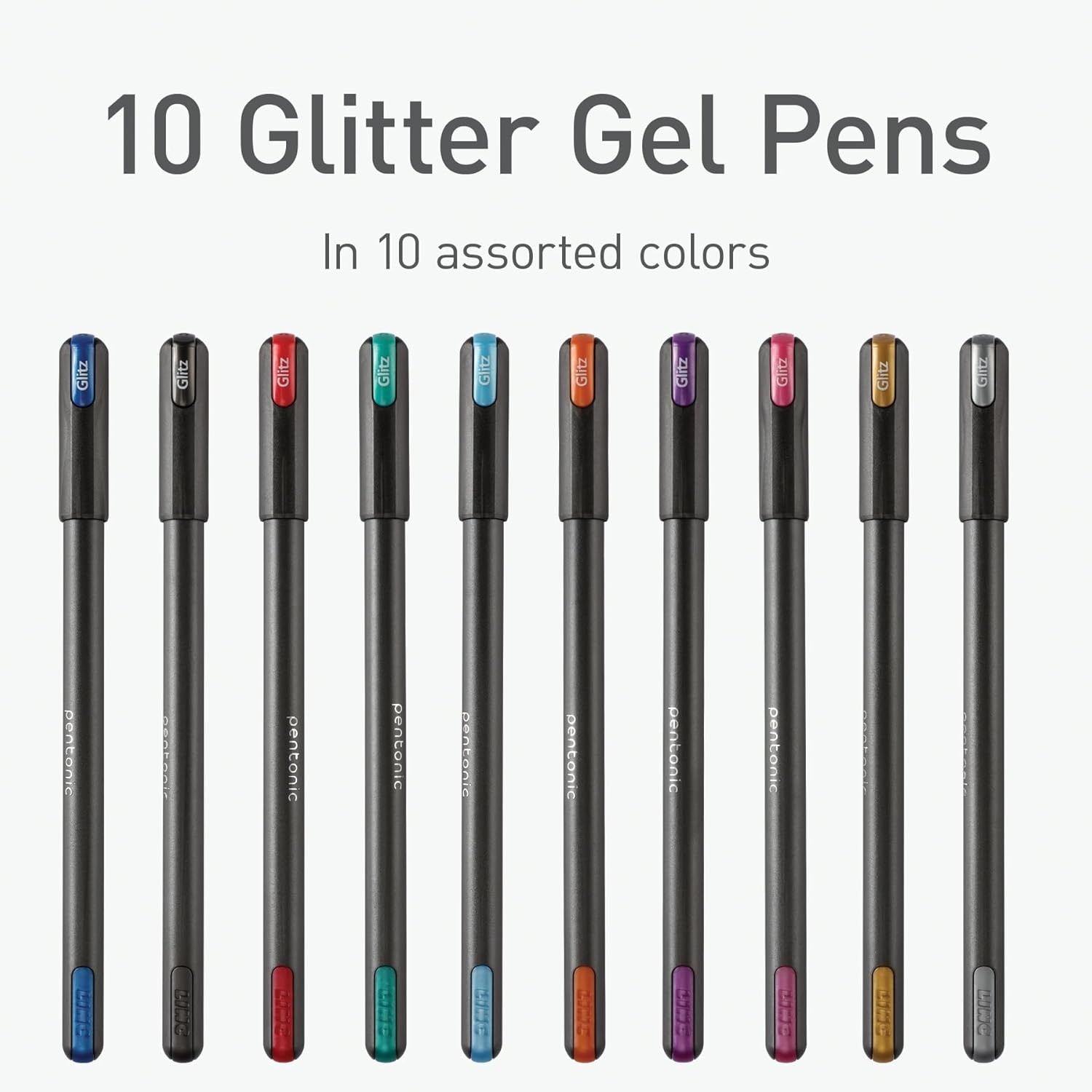 Glitter Gel Pens, 10 Count, 10 Assorted Colors, 1.0 mm Bold Point, Smooth