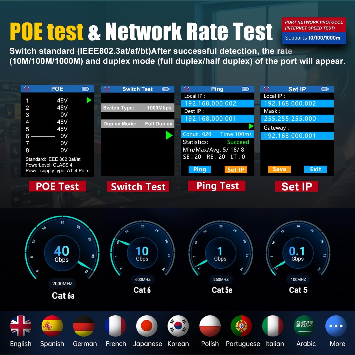 NOYAFA NF-8506 LCD Digital Network Cable LAN Ethernet Tester Rechargeable
