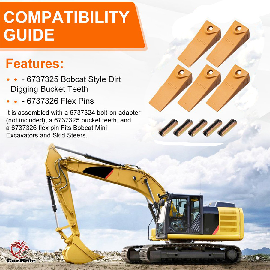 6737325 5Kit Bucket Teeth with 6737326 Flexpins for Bobcat Style Mini Excavator