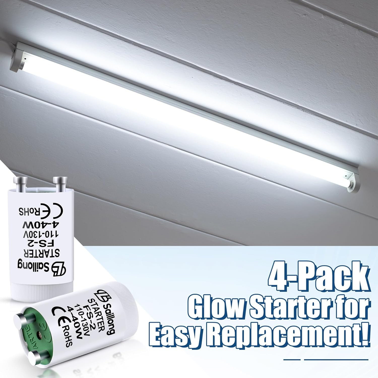 4 Pack White Fluorescent Starter for Use with 4-40W Preheat Lamps, CE Certified