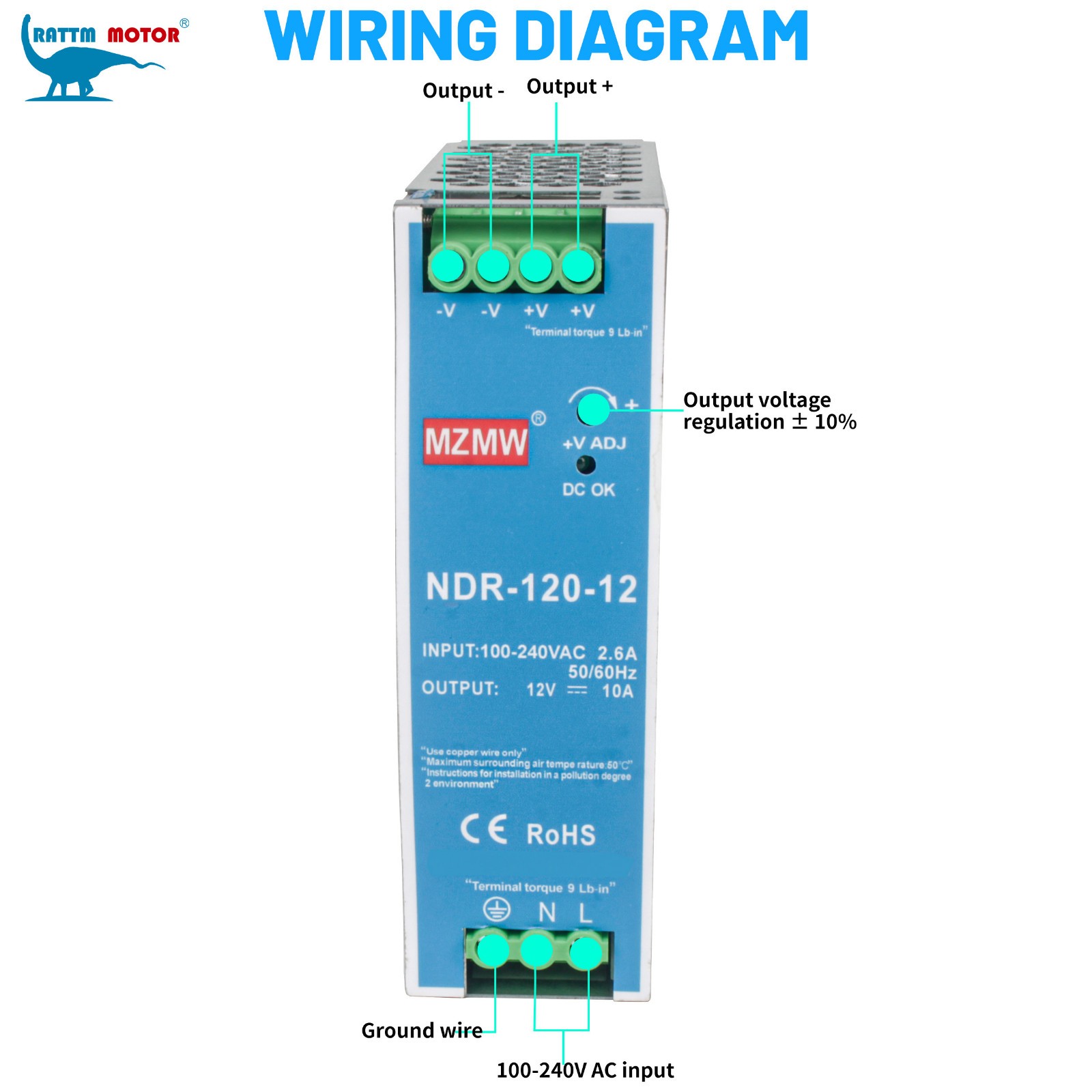 〖US〗NDR 120W 150W 240W 12V 24V 48V DC Industrial DIN Rail Switching Power Supply