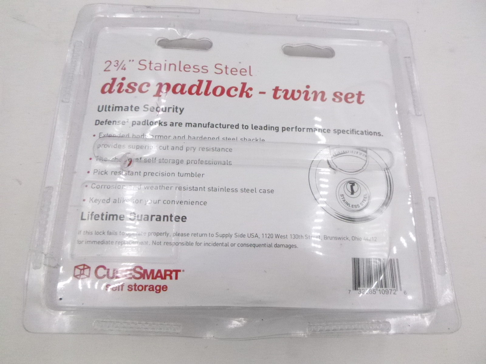2 Pack CubeSmart Disc 2-3/4″ Padlock Set Twin Set Stainless Steel CS-972