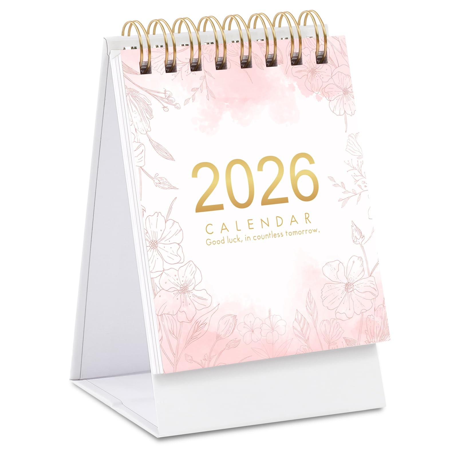 Mini Desk Calendar 2026, Small Standing Flip with Twin-Wire White