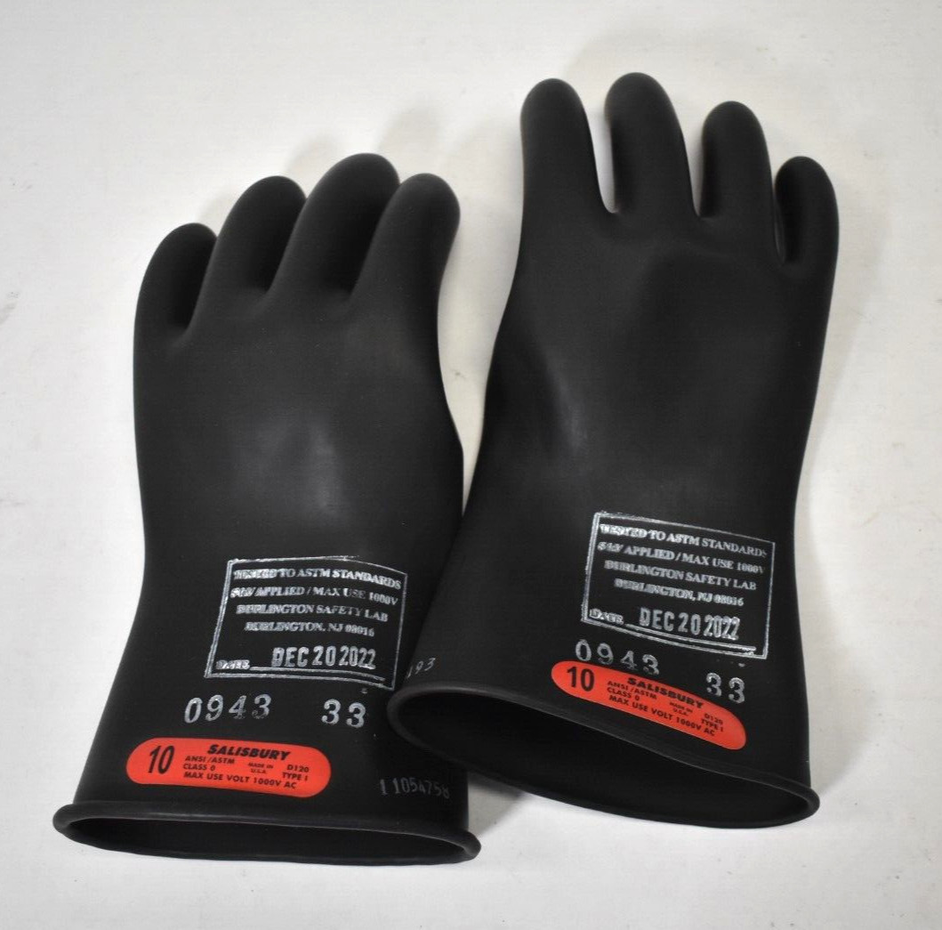 1000V Max Lineman Gloves Size 10 Class 0 Type 1 Black ANSI ASTM Natural Rubber