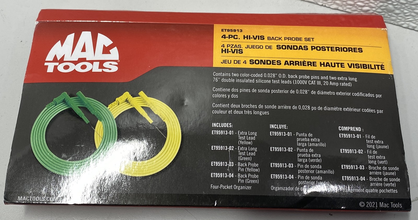 *PREOWNED* MAC Tools 2-PC. Easy-Access Back Probe Test Lead Set 76″ ET95913