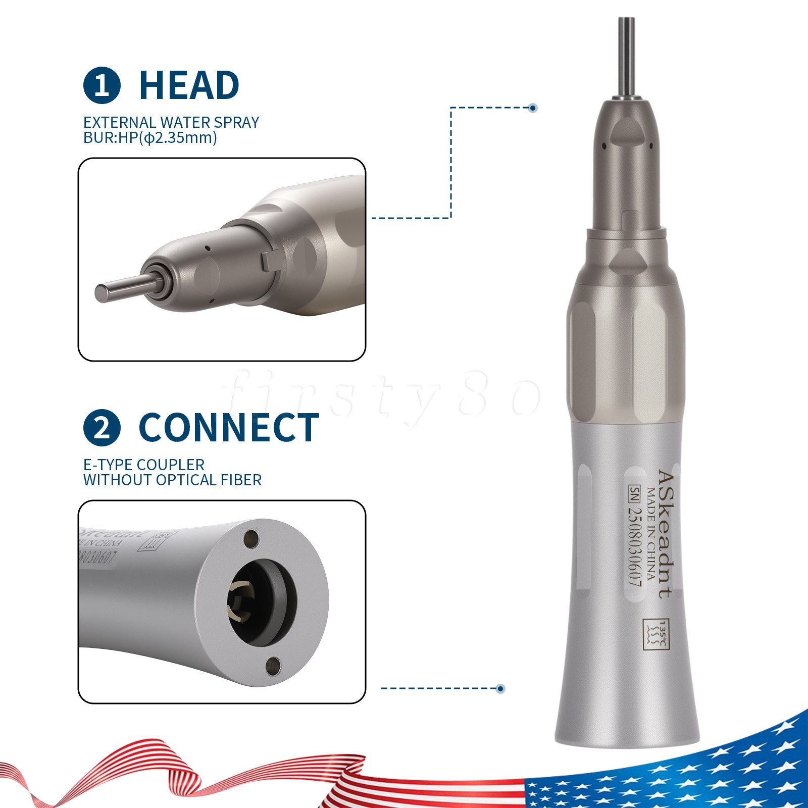 ASkeadnt Dental Slow Low Speed Handpiece Straight Contra Angle Air Motor 4/2Hole