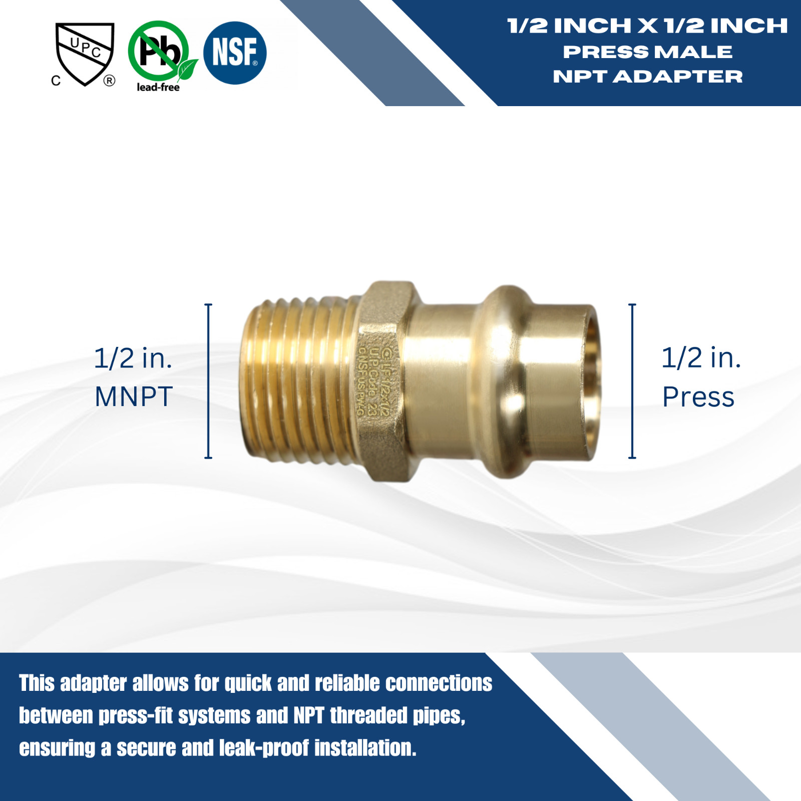5 Pieces 1/2″ Propress Male Adapter, Lead Free Brass, 1/2″ Press Fit Male