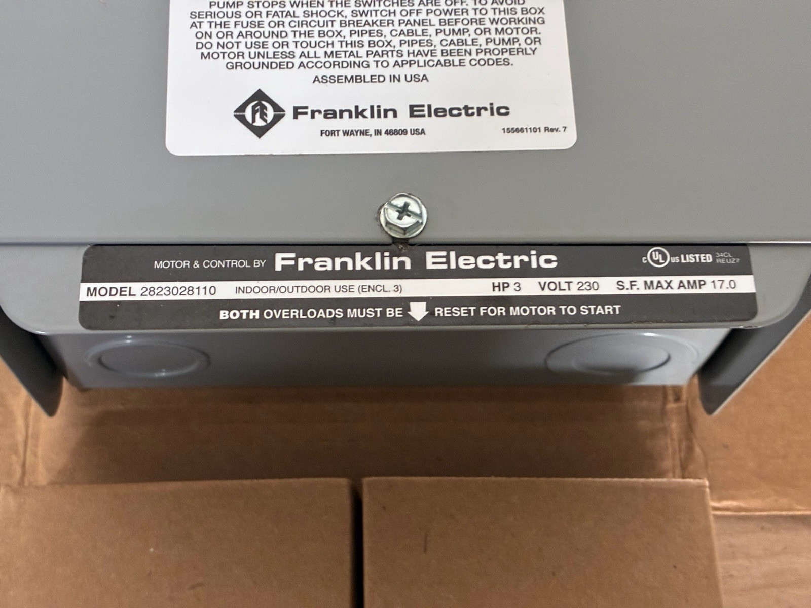 Franklin Electric submersible control box 3 HP 230V 17A max 2823028110 New !