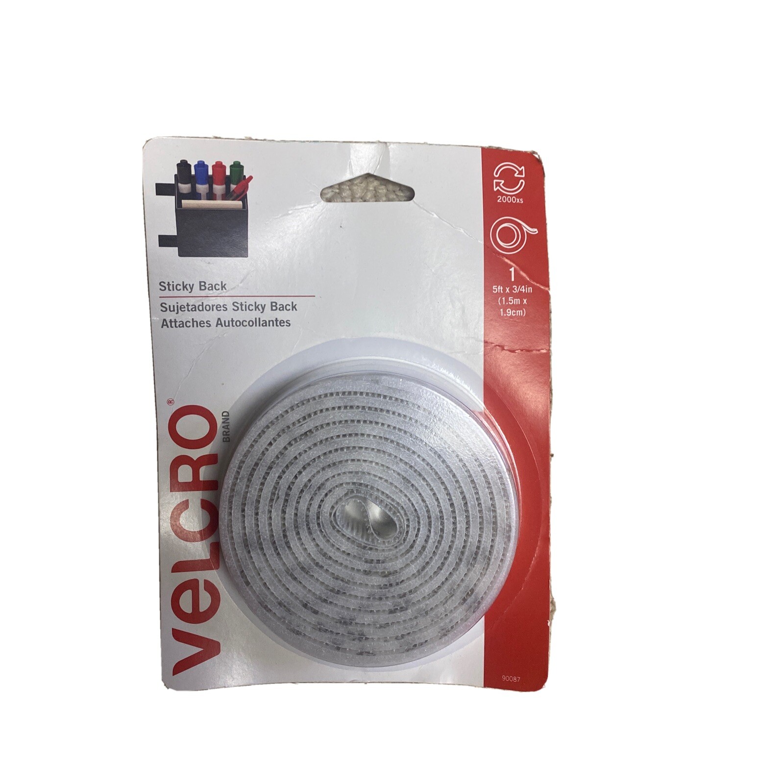 Velcro Brand Sticky Back Hook & Loop Strips, 5ft X 3/4in No 90087 White