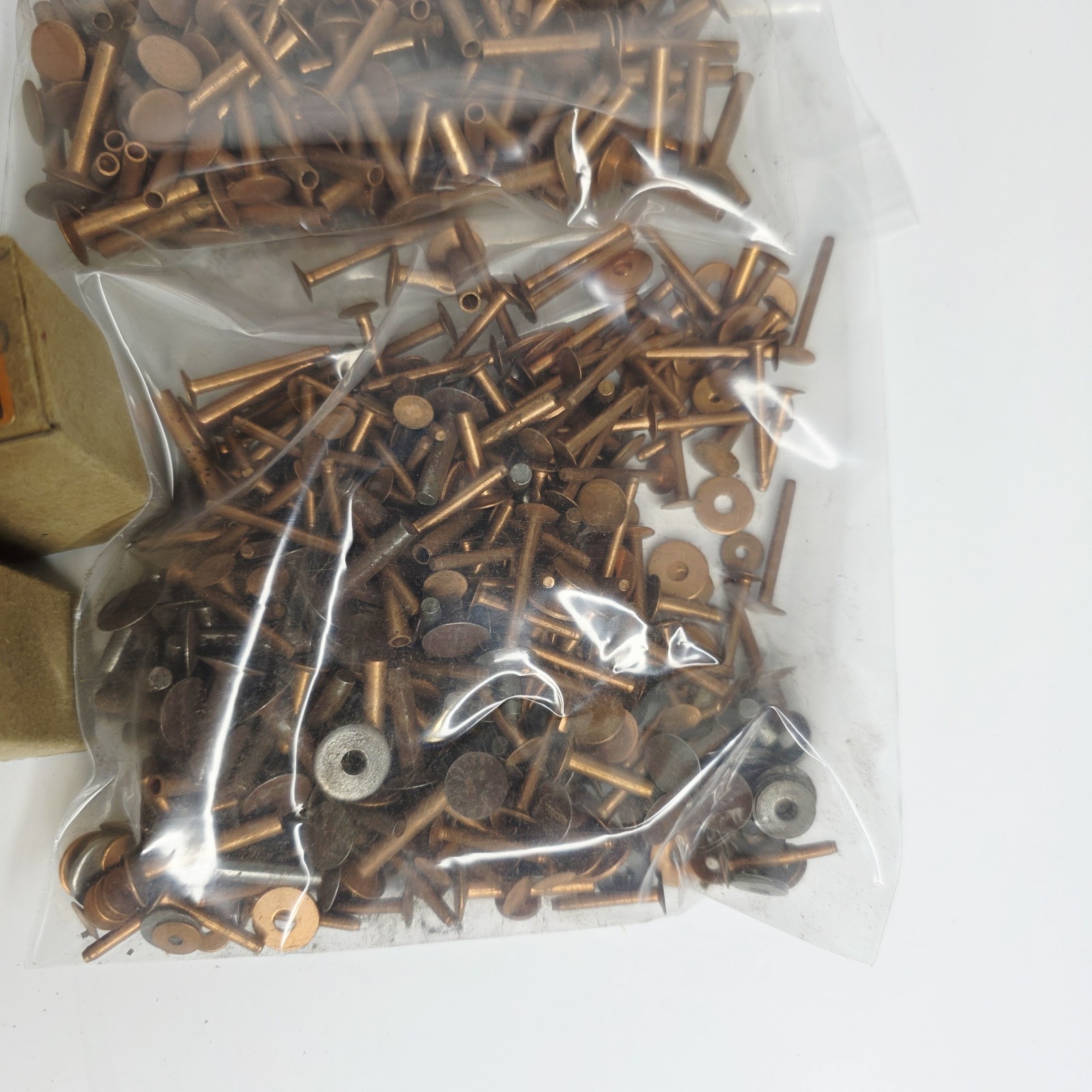 8 Pounds Vintage Copper Steel Belt Fasteners Tubular Rivets Burrs Boxes Lot Bulk