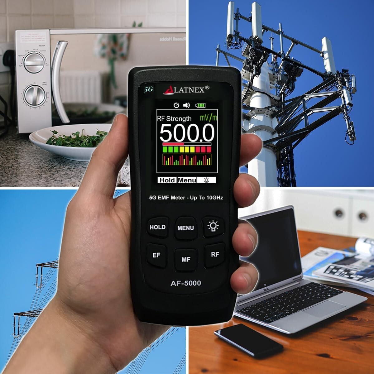 LATNEX AF-5000: Multi-Field 5G Radiation EMF Meter RF Detector Reader to 10GHz