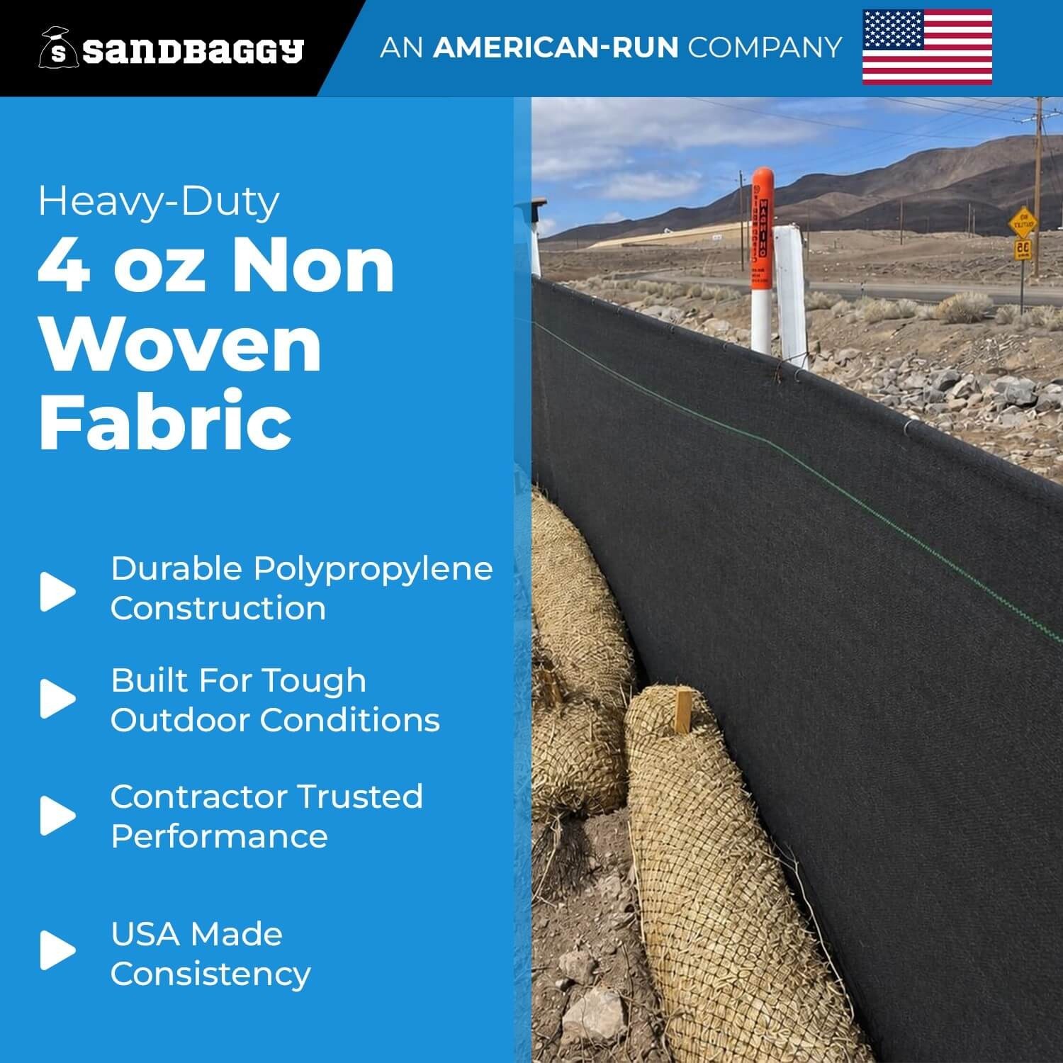 BULK 3′ x 100′ Non-Woven Geotextile Silt Fence Roll–4 oz Erosion Control Barrier