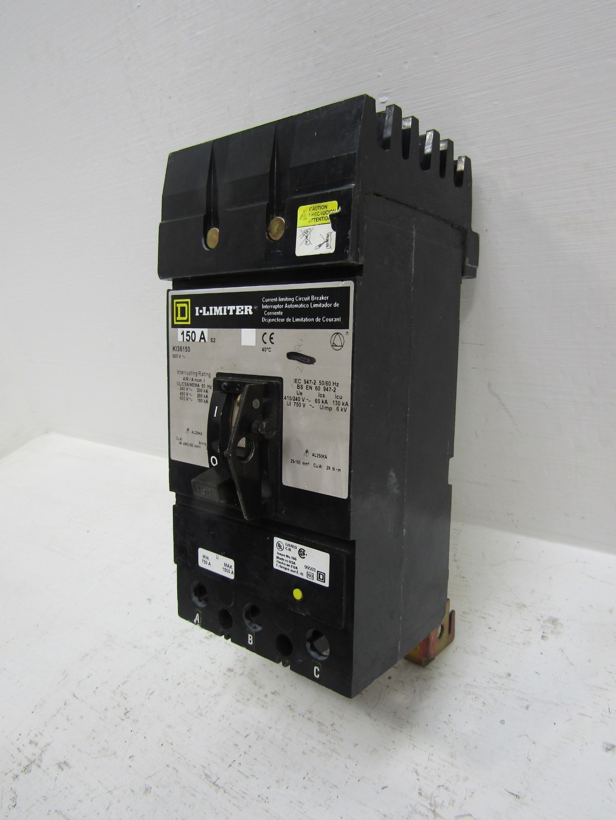 Square D KI36150 150 Amp 600V I-Limiter I-Line Circuit Breaker 150A 3-Pole